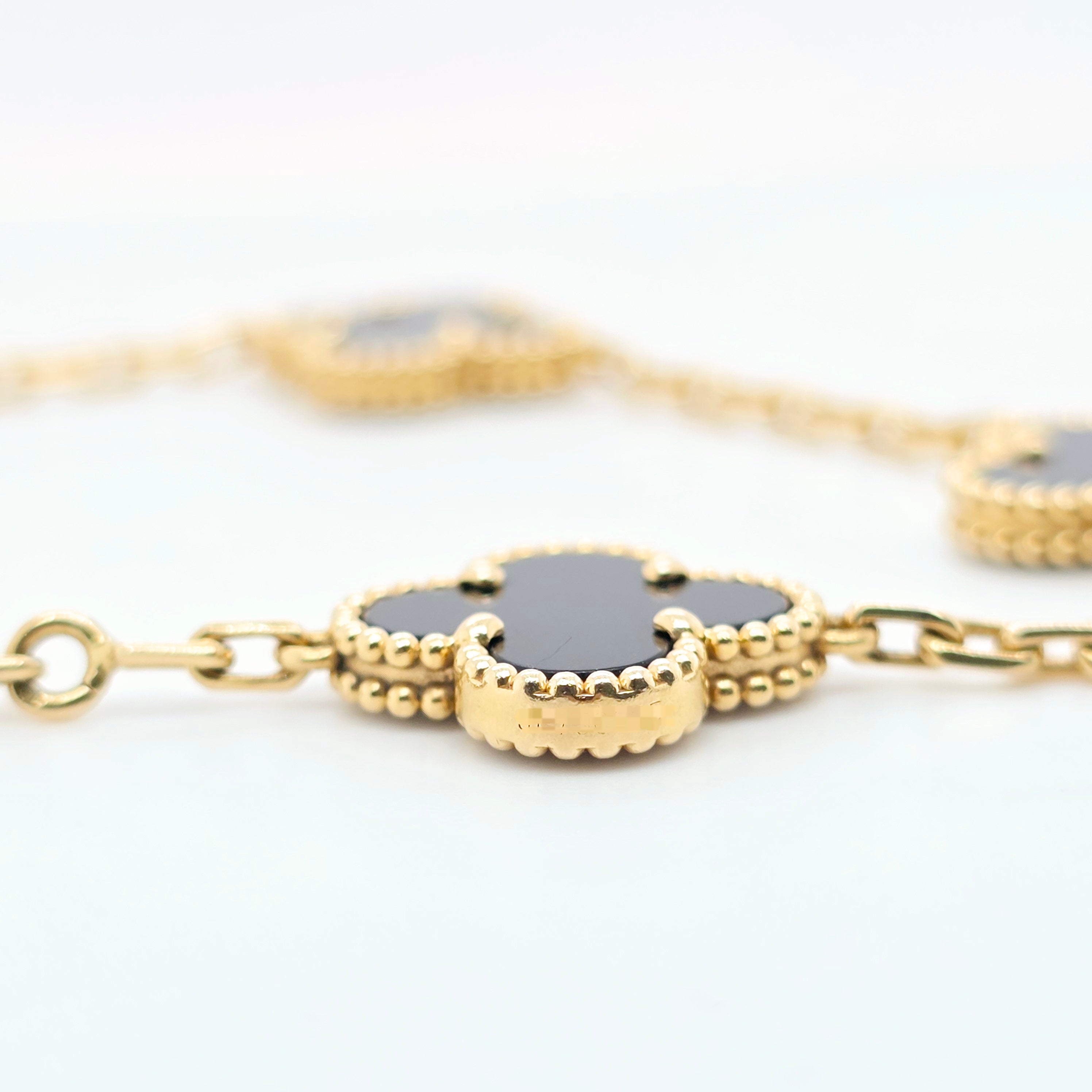 Van Cleef & Arpels Vintage Alhambra, 5 Motif Onyx Bracelet, 18ct Yellow Gold Chloe's Jewellers