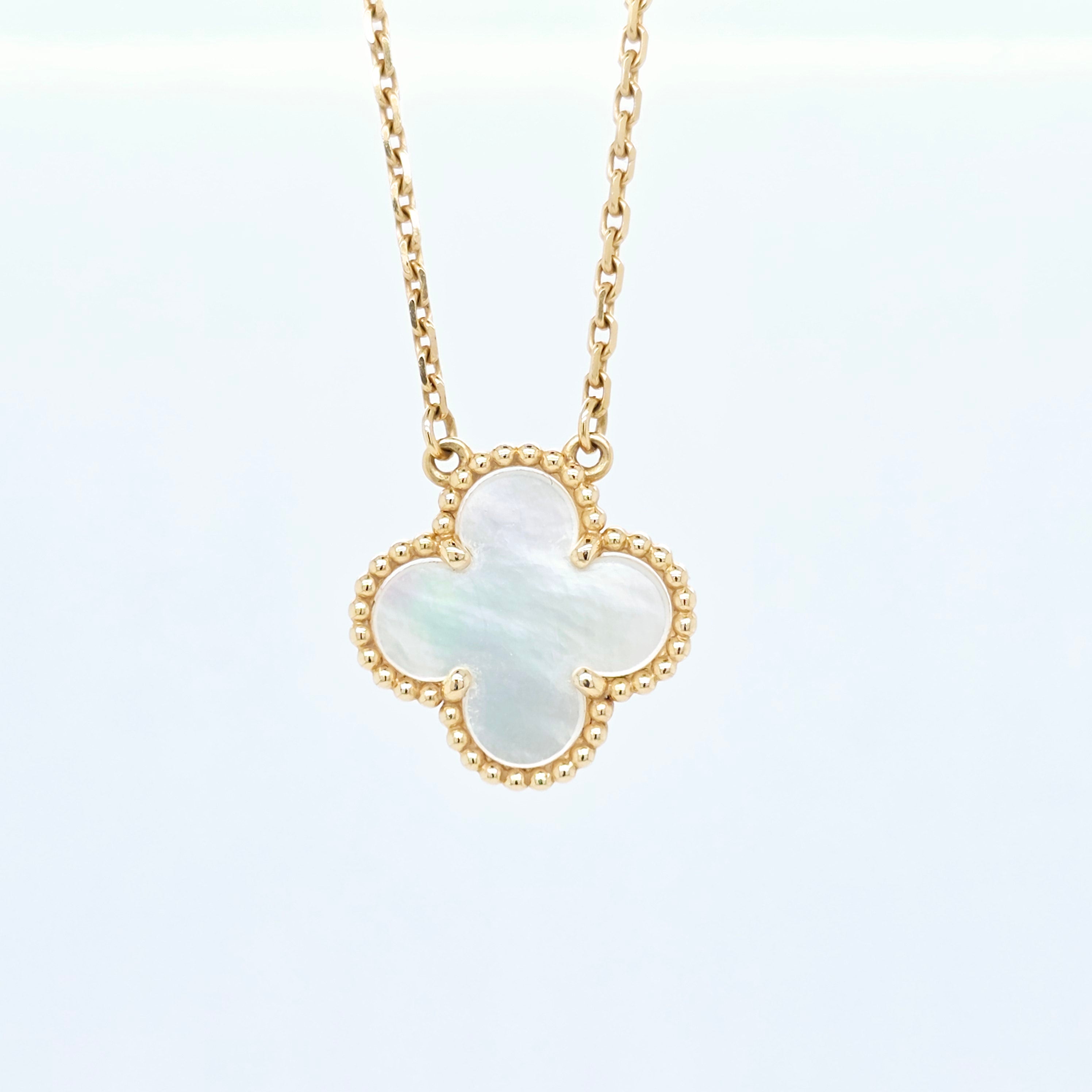 Van Cleef & Arpels Alhambra, Mother of Pearl Pendant, 18k Yellow Gold, 2022 Papers Chloe's Jewellers
