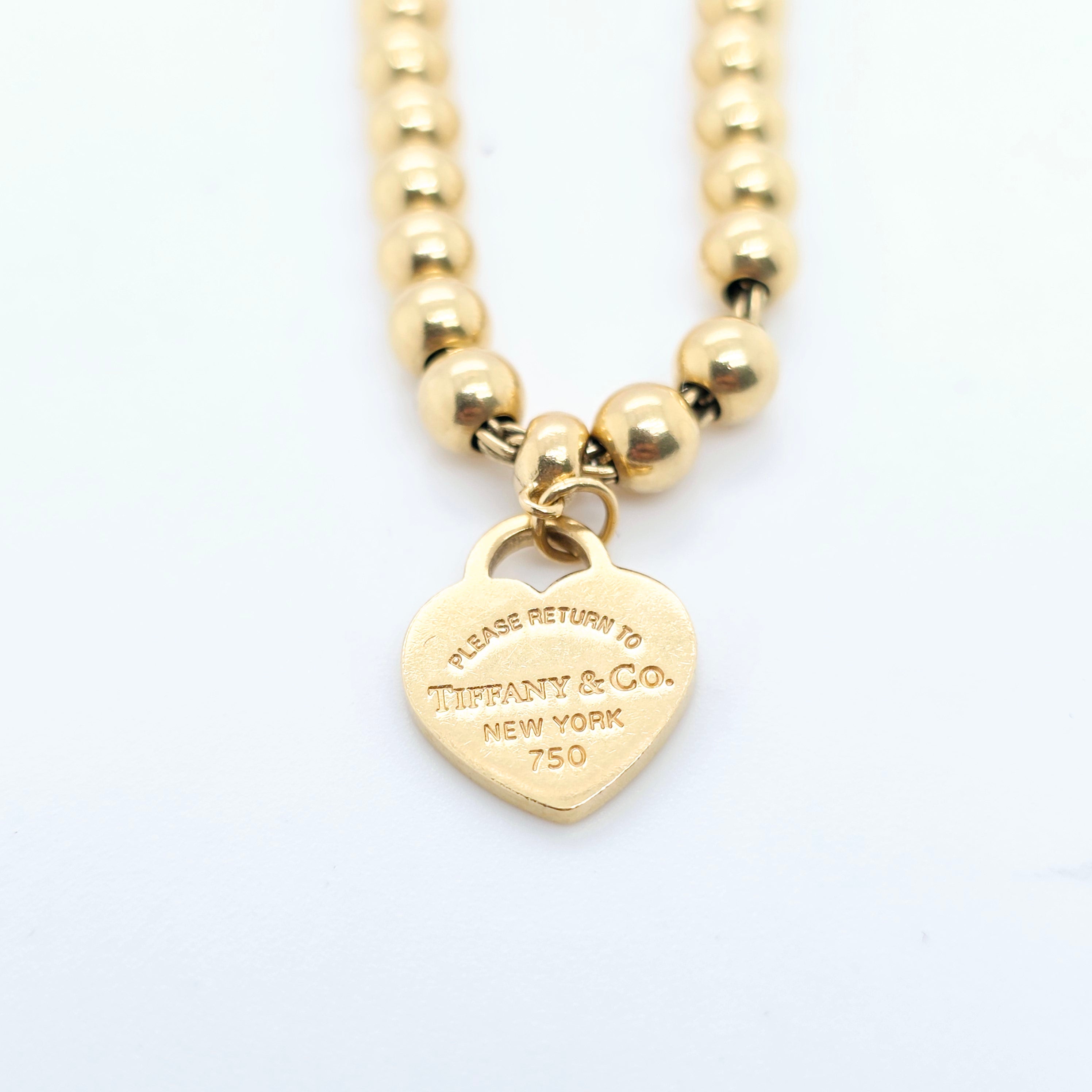 Tiffany & Co. Mini Heart Tag Bead Bracelet | 18K Gold | Chloe's Jewellers