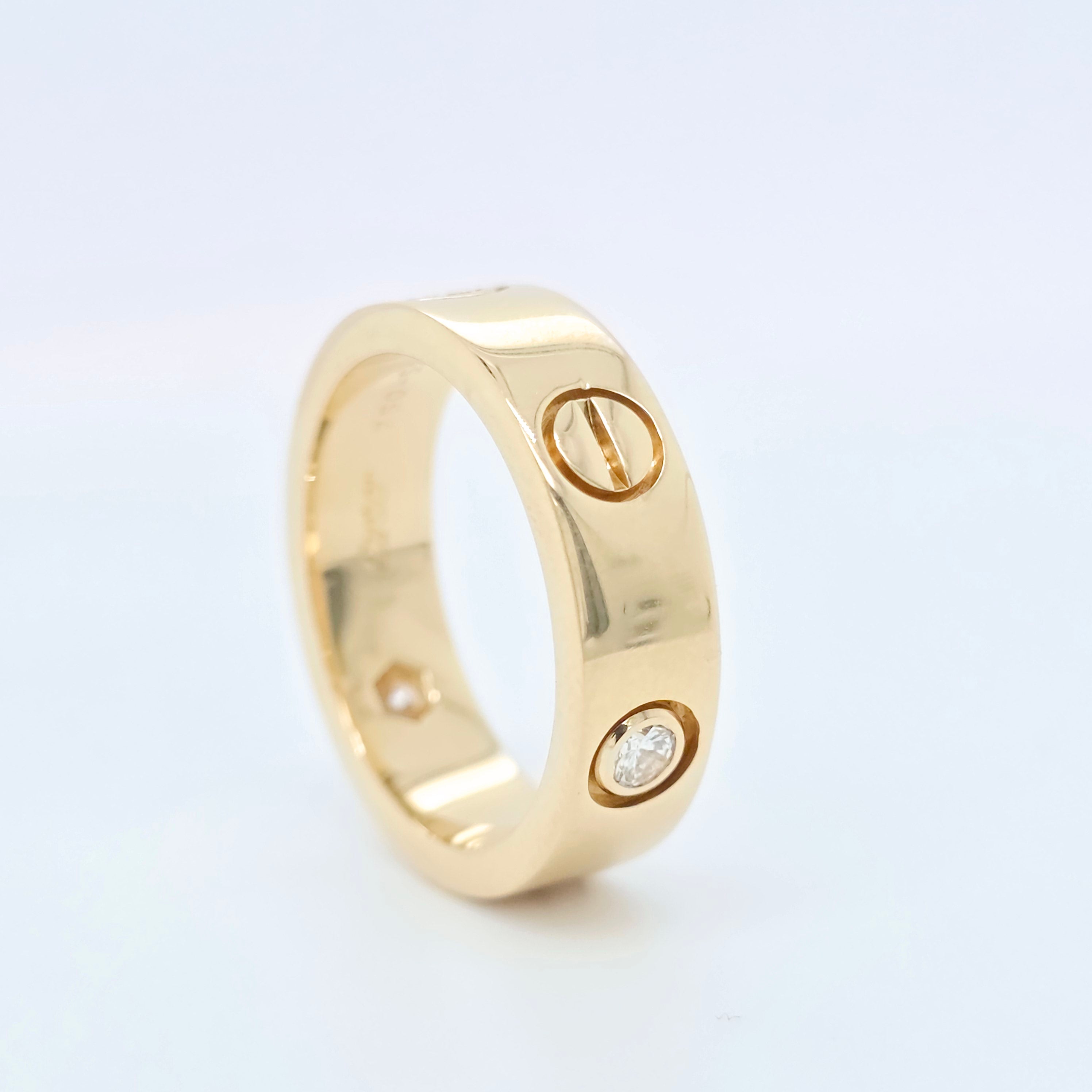 Cartier Love Ring, Classic Model, 3 Diamonds, 18ct Yellow Gold, Size 52/ L1/2 Chloe's Jewellers