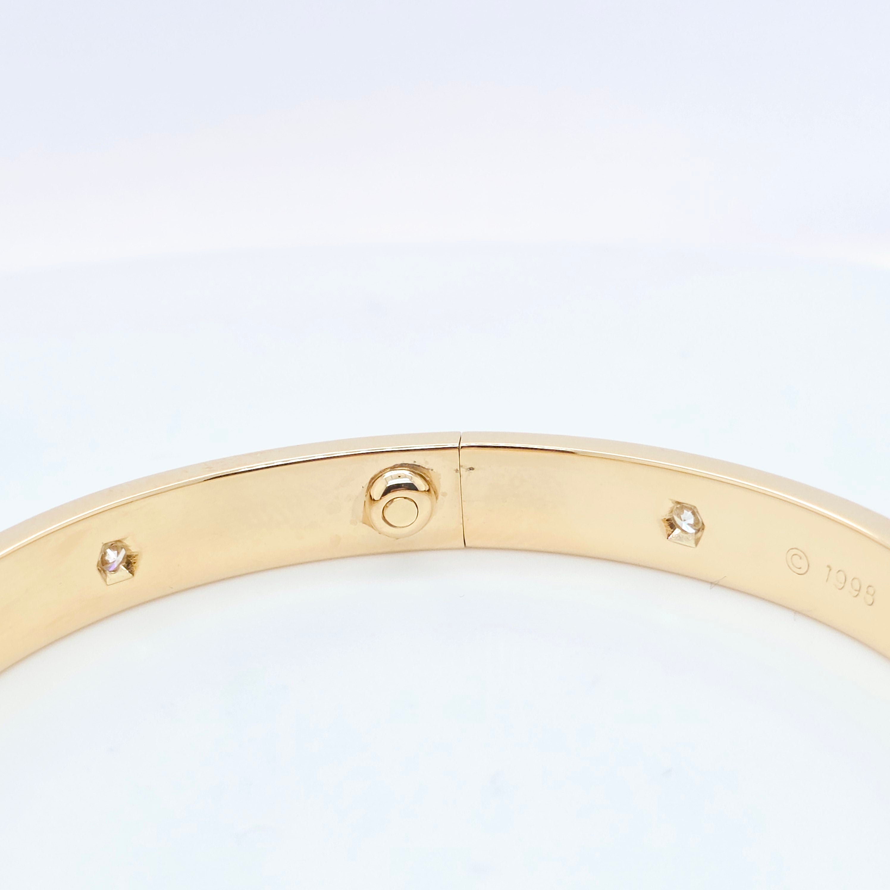 Cartier Love Bracelet, Classic Model, 6 Diamonds, 18ct Yellow Gold, Size 19, Box Chloe's Jewellers