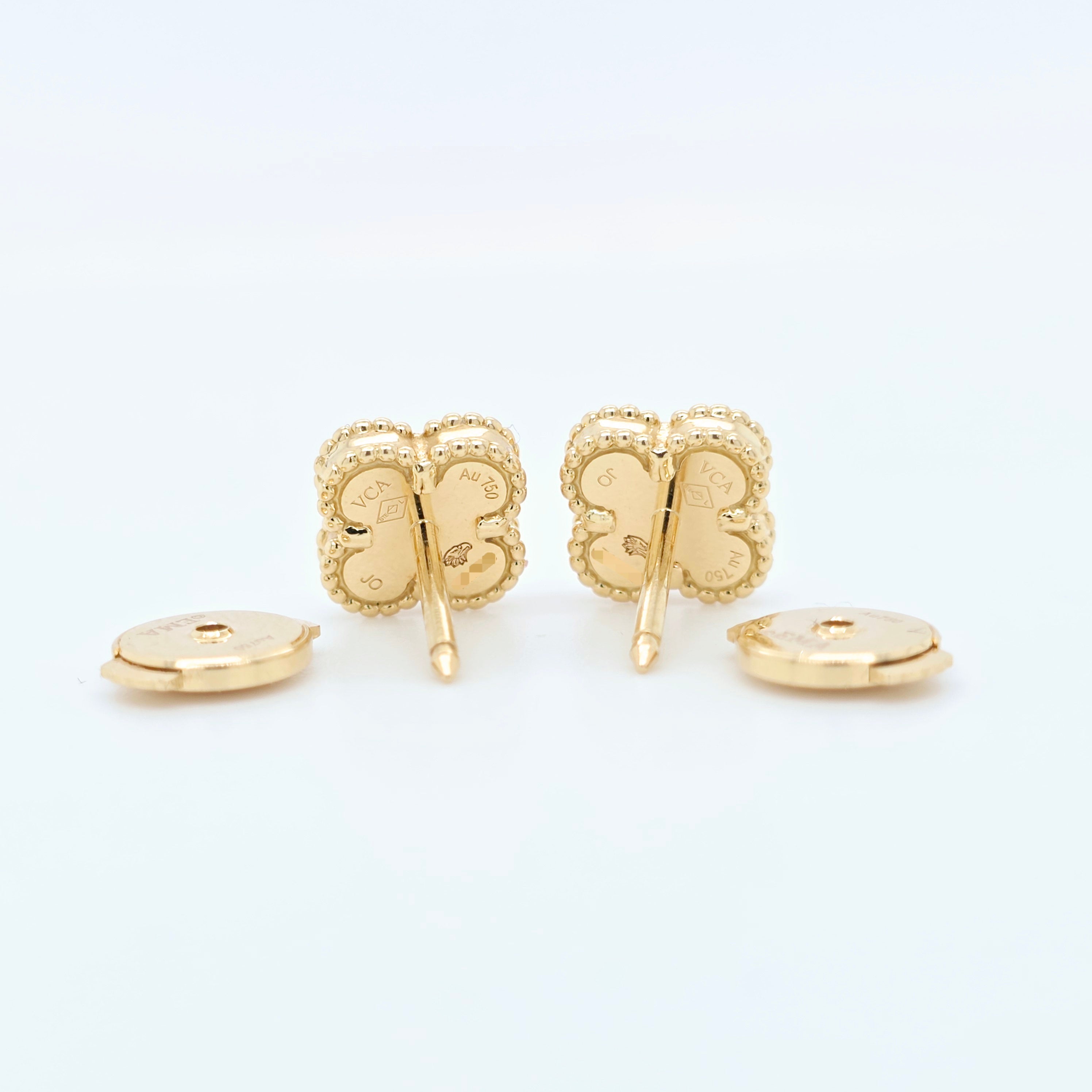Van Cleef & Arpels Sweet Mother of Pearl Alhambra Earrings, 18ct Yellow Gold Chloe's Jewellers