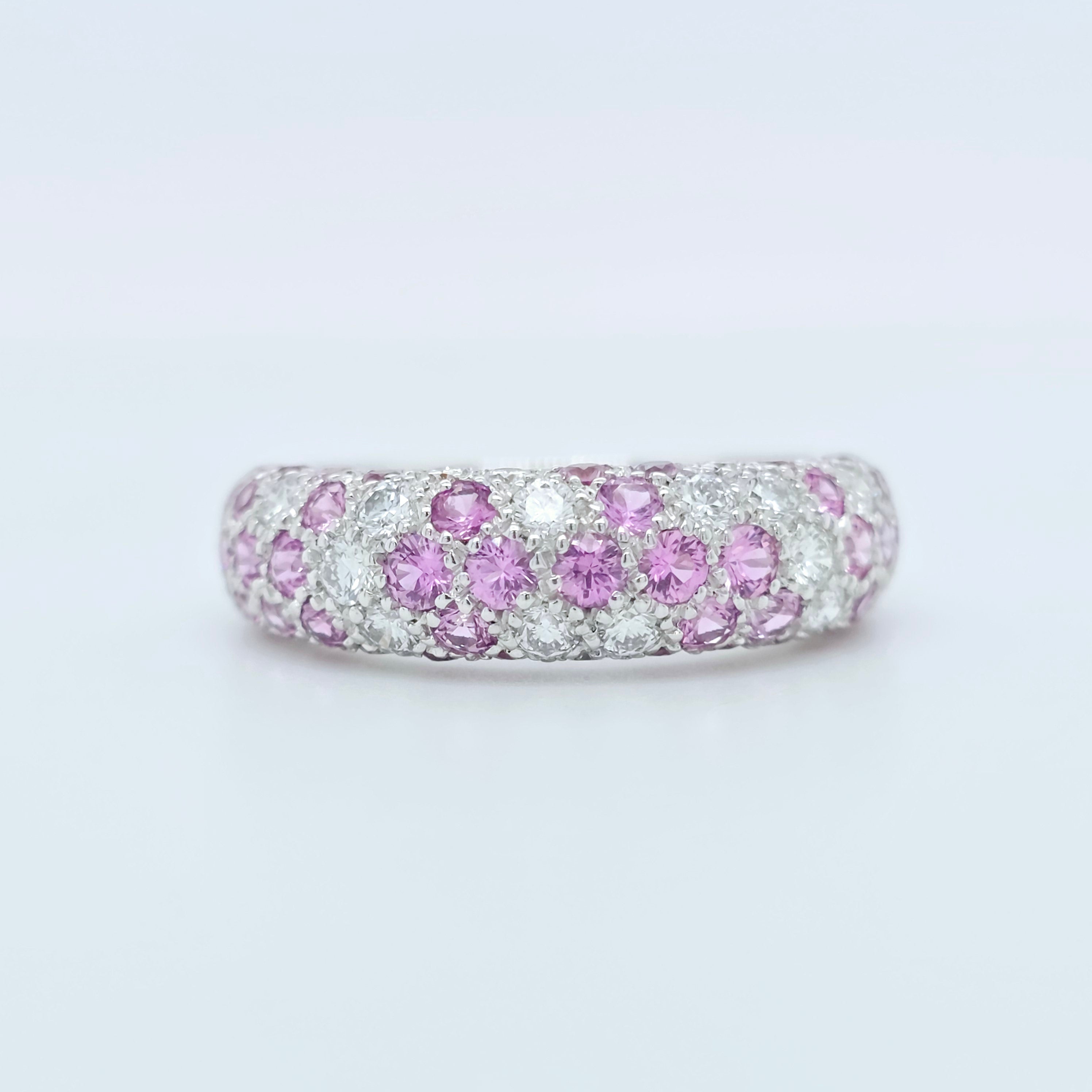 Pre-Owned Etincelle De Cartier Ring – 18k White Gold, Round Brilliant Cut Diamonds & Pink Sapphire Chloe's Jewellers