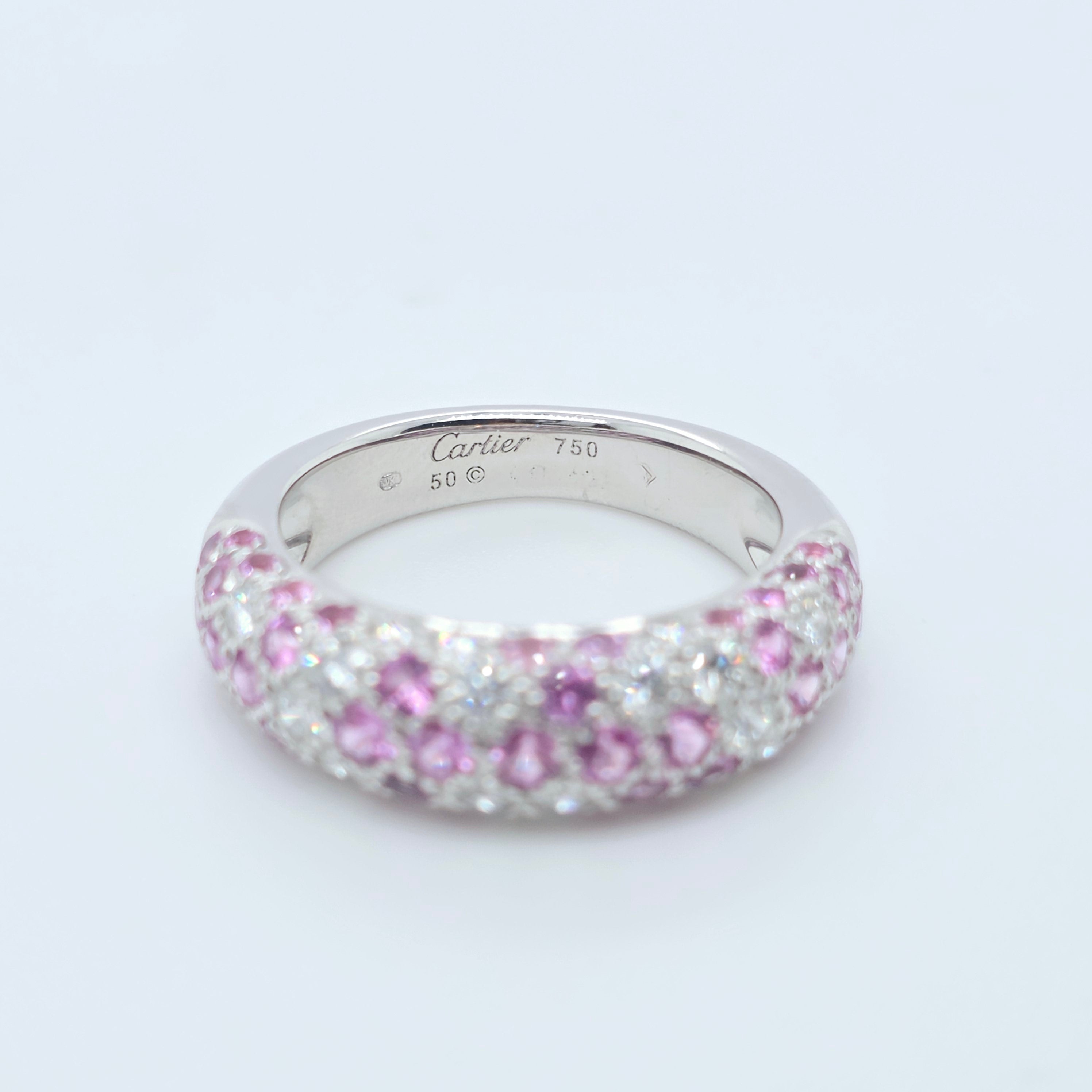 Pre-Owned Etincelle De Cartier Ring – 18k White Gold, Round Brilliant Cut Diamonds & Pink Sapphire Chloe's Jewellers