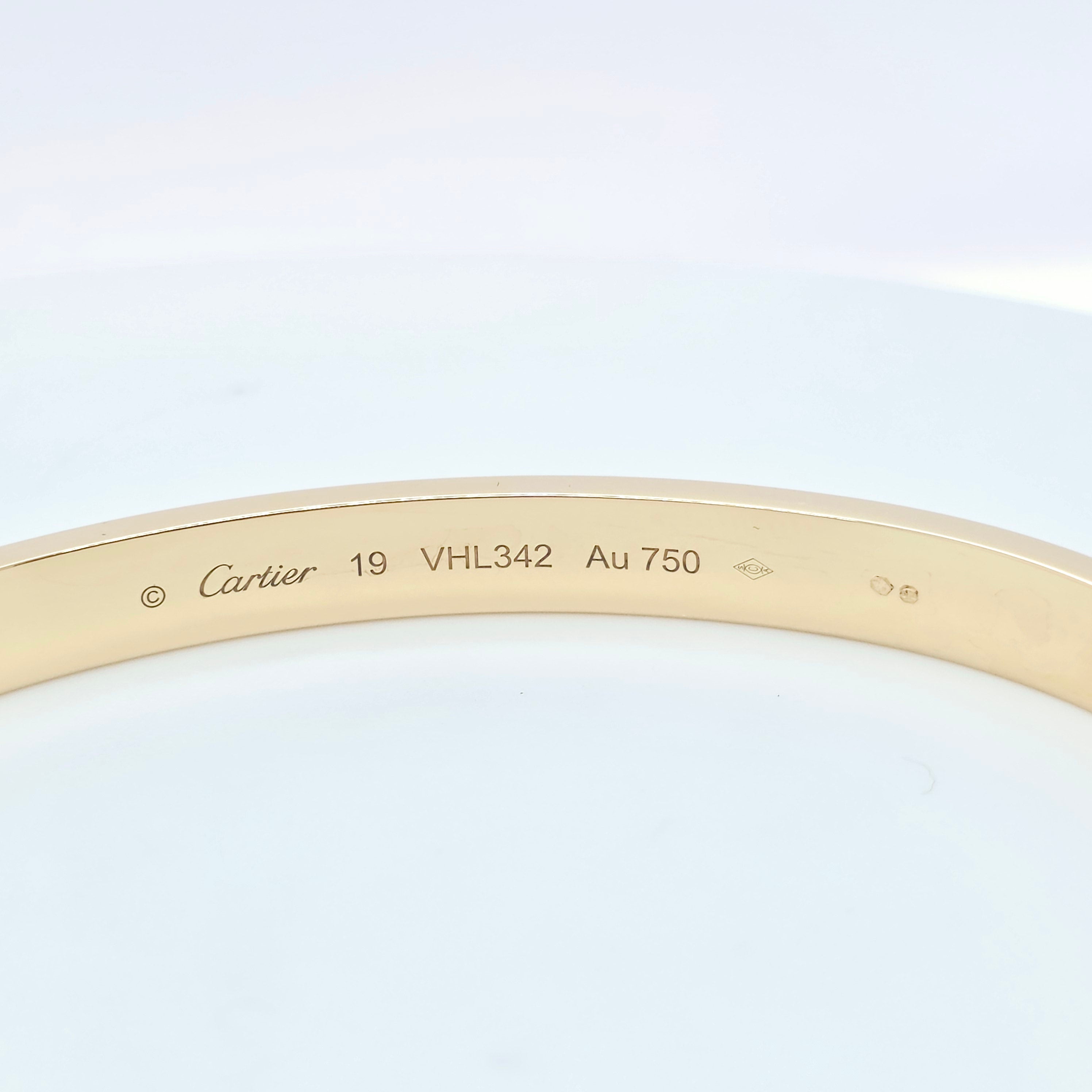 Cartier Love Bracelet, Classic Model, 18ct Yellow Gold, Size 19, Box & 2024 Papers Chloe's Jewellers