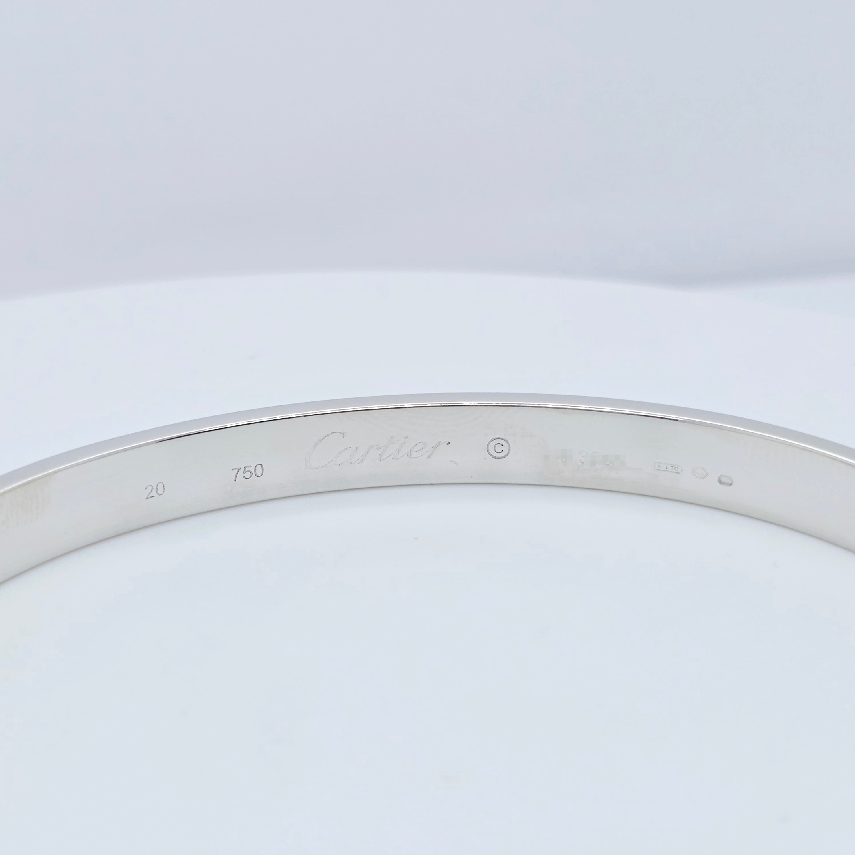 Cartier Love Bracelet, Classic Model, 18ct White Gold, Size 20, Cartier Box & Papers