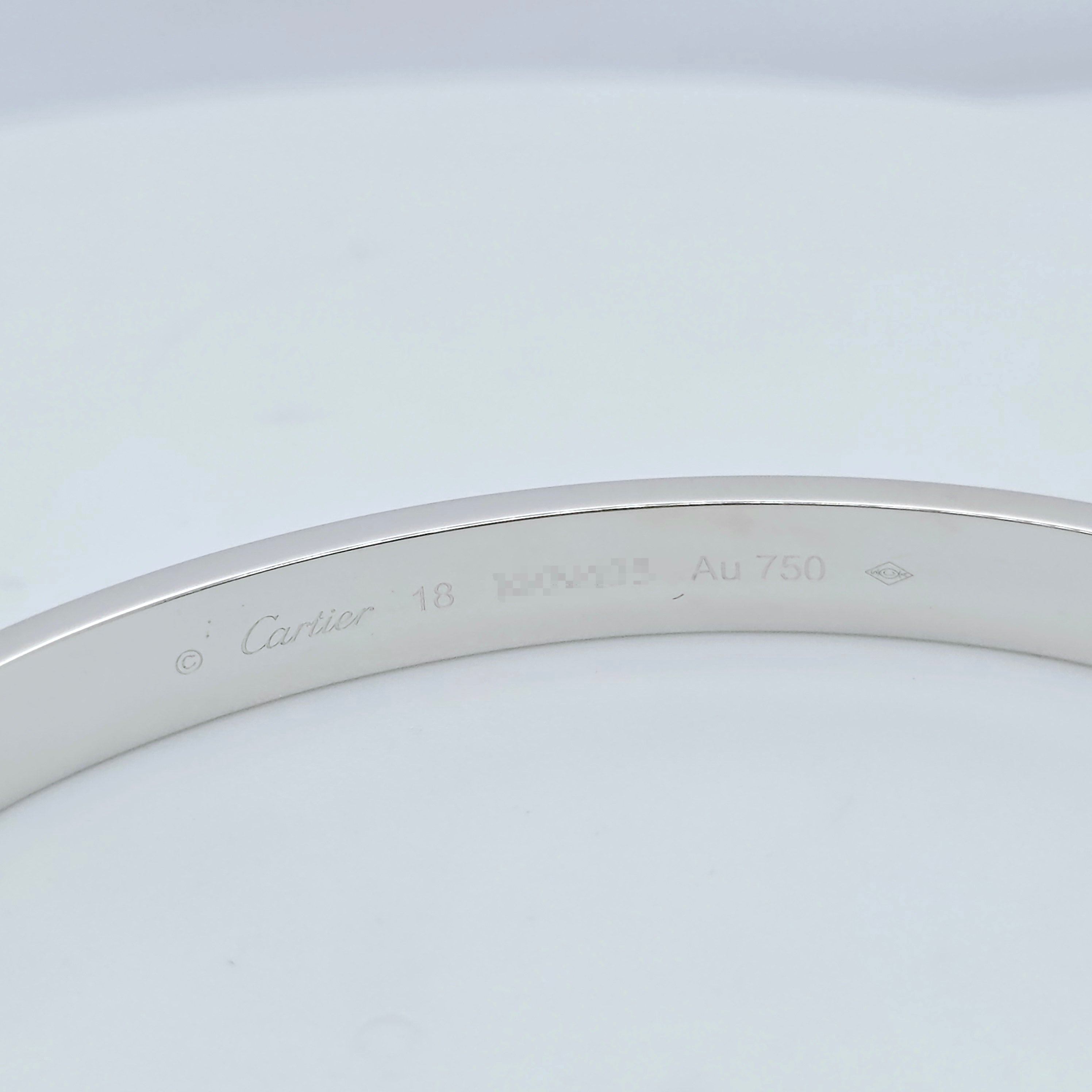 Cartier Love Bracelet, Classic Model, 18ct White Gold, Size 18, Cartier Box & Papers