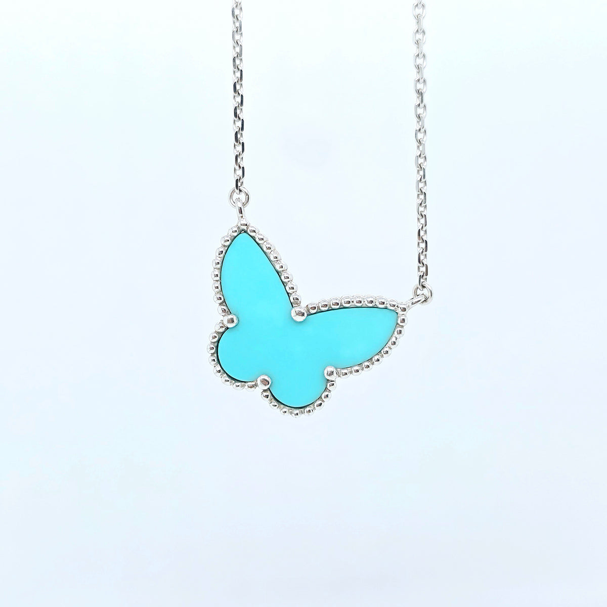 Van Cleef & Arpels Sweet Alhambra Turquoise butterfly pendant necklace, 18K Gold