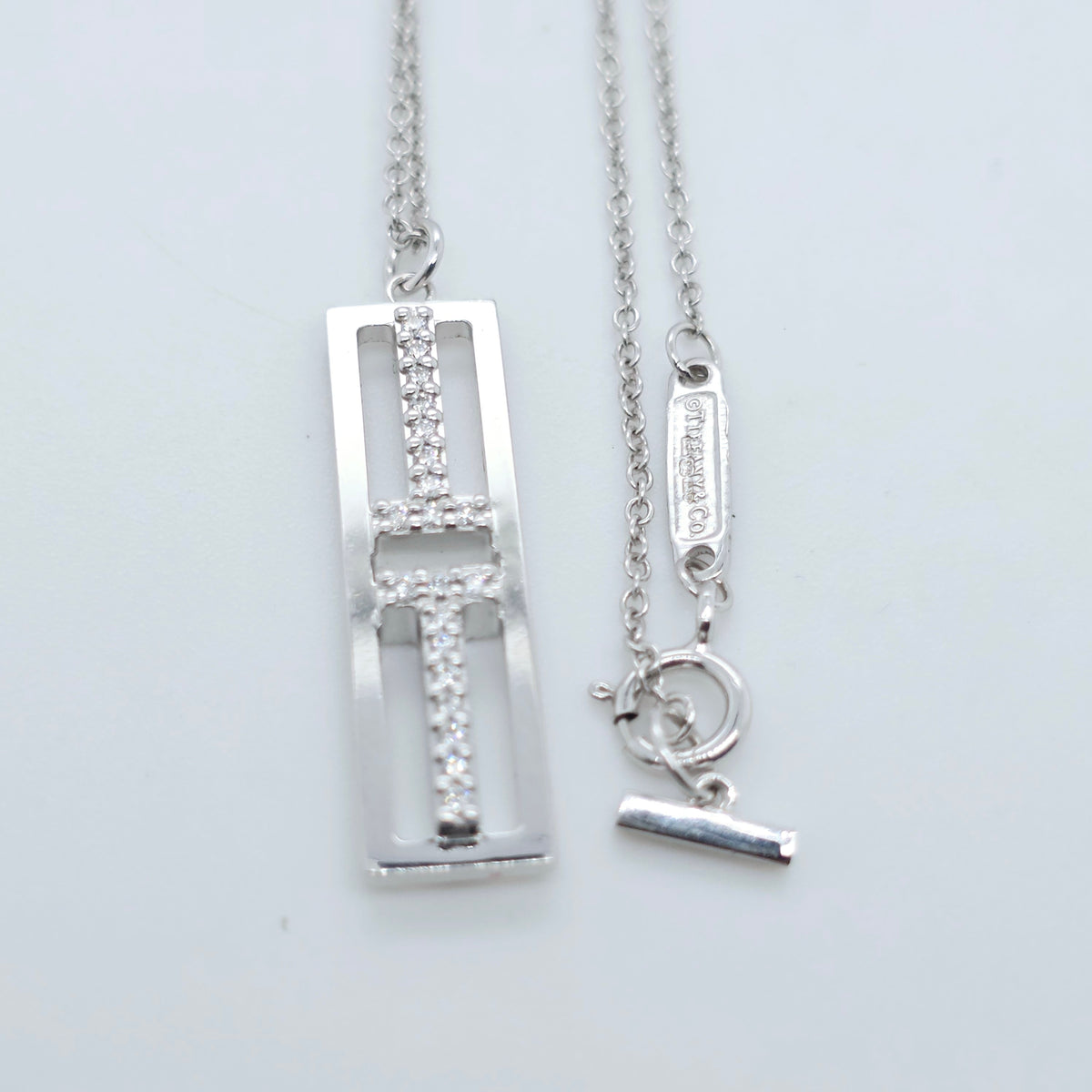 Tiffany & Co. White Gold Diamond T Pendant, 18ct White Gold, 16 Inches