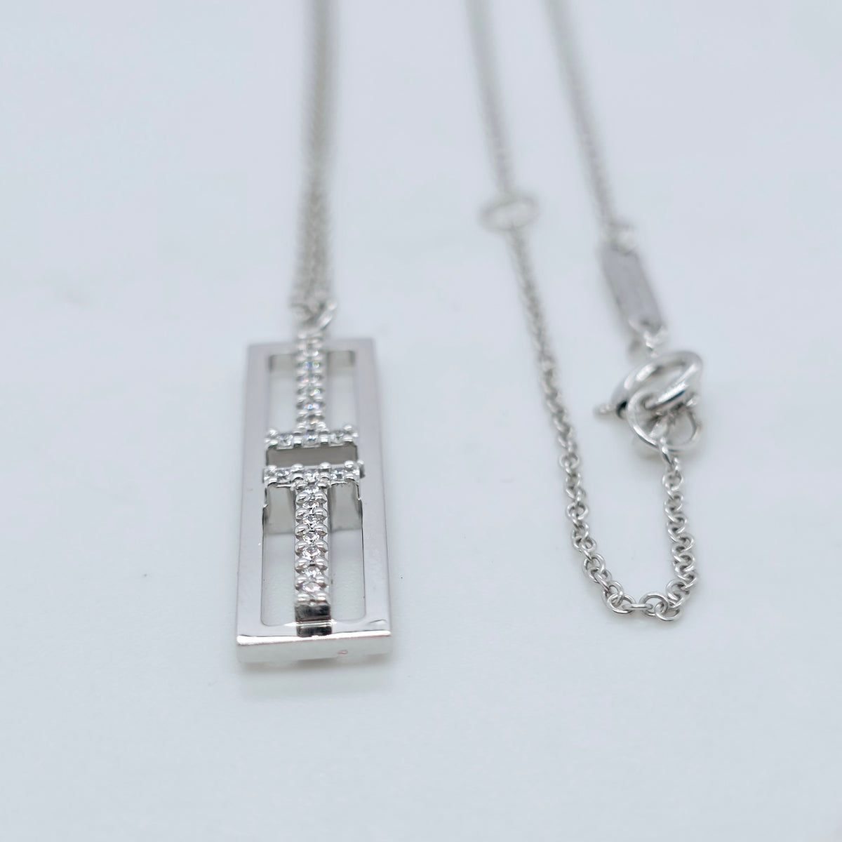 Tiffany & Co. White Gold Diamond T Pendant, 18ct White Gold, 16 Inches