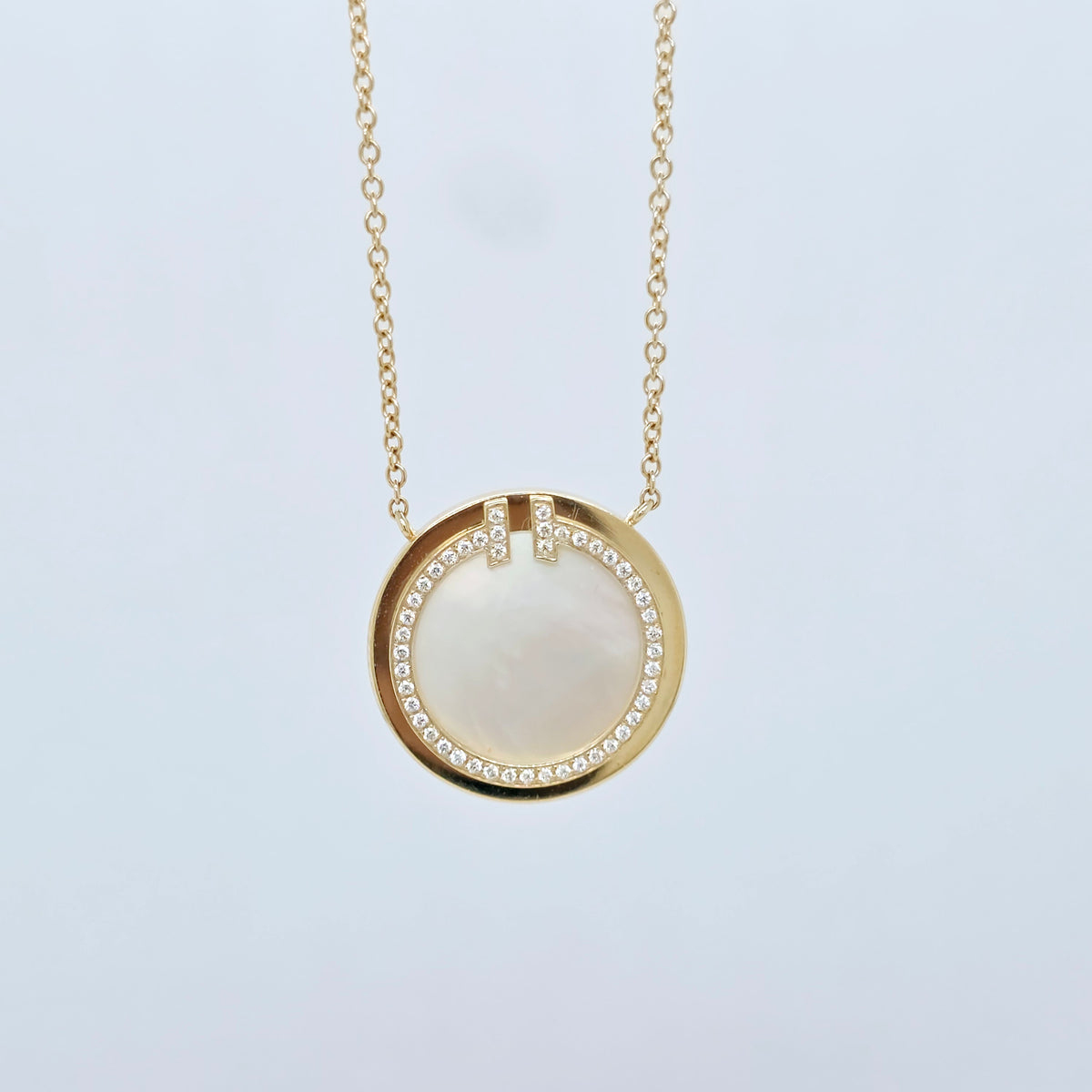 Tiffany T Mother-of-pearl Diamond Pendant Necklace, 18ct Yellow Gold, Medium