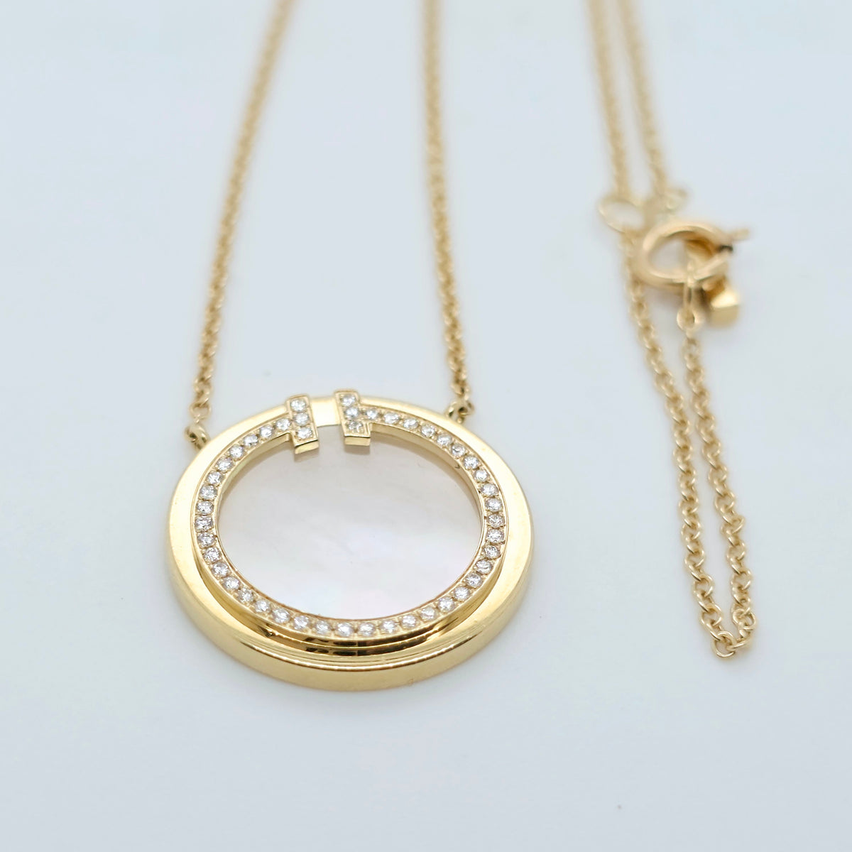 Tiffany T Mother-of-pearl Diamond Pendant Necklace, 18ct Yellow Gold, Medium
