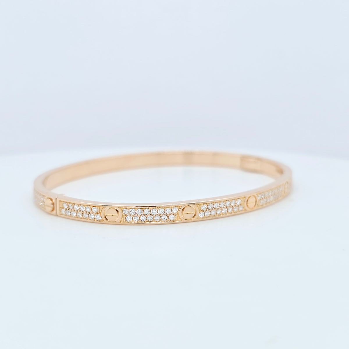 Cartier Love Bracelet Small Model Paved, 18ct Rose Gold, Size 16, Box & Papers