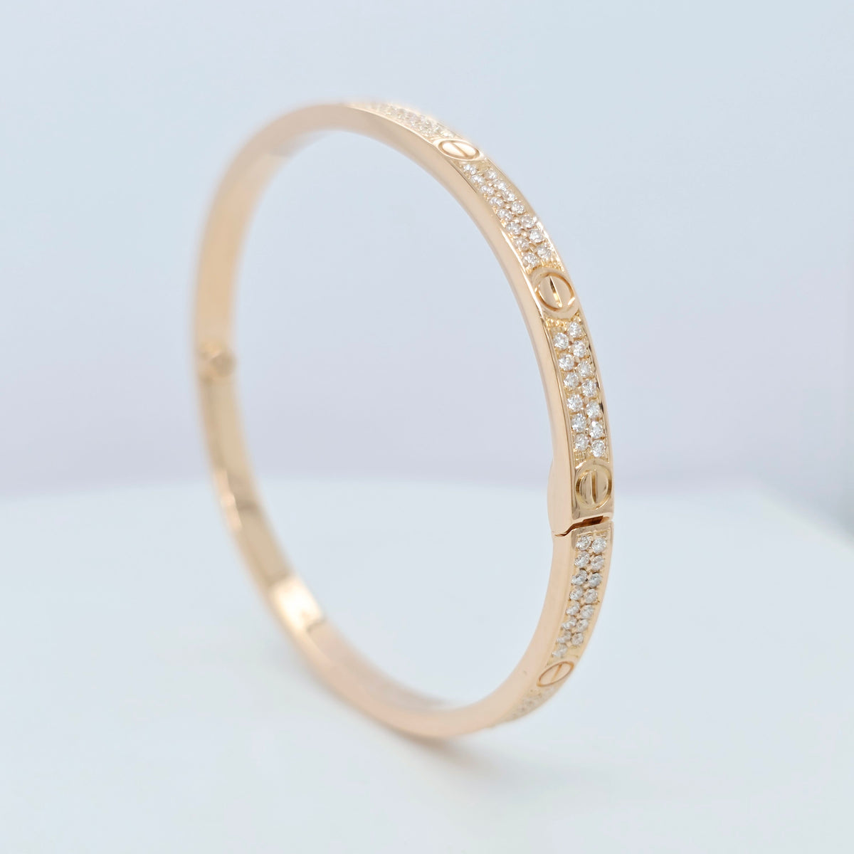 Cartier Love Bracelet Small Model Paved, 18ct Rose Gold, Size 16, Box & Papers