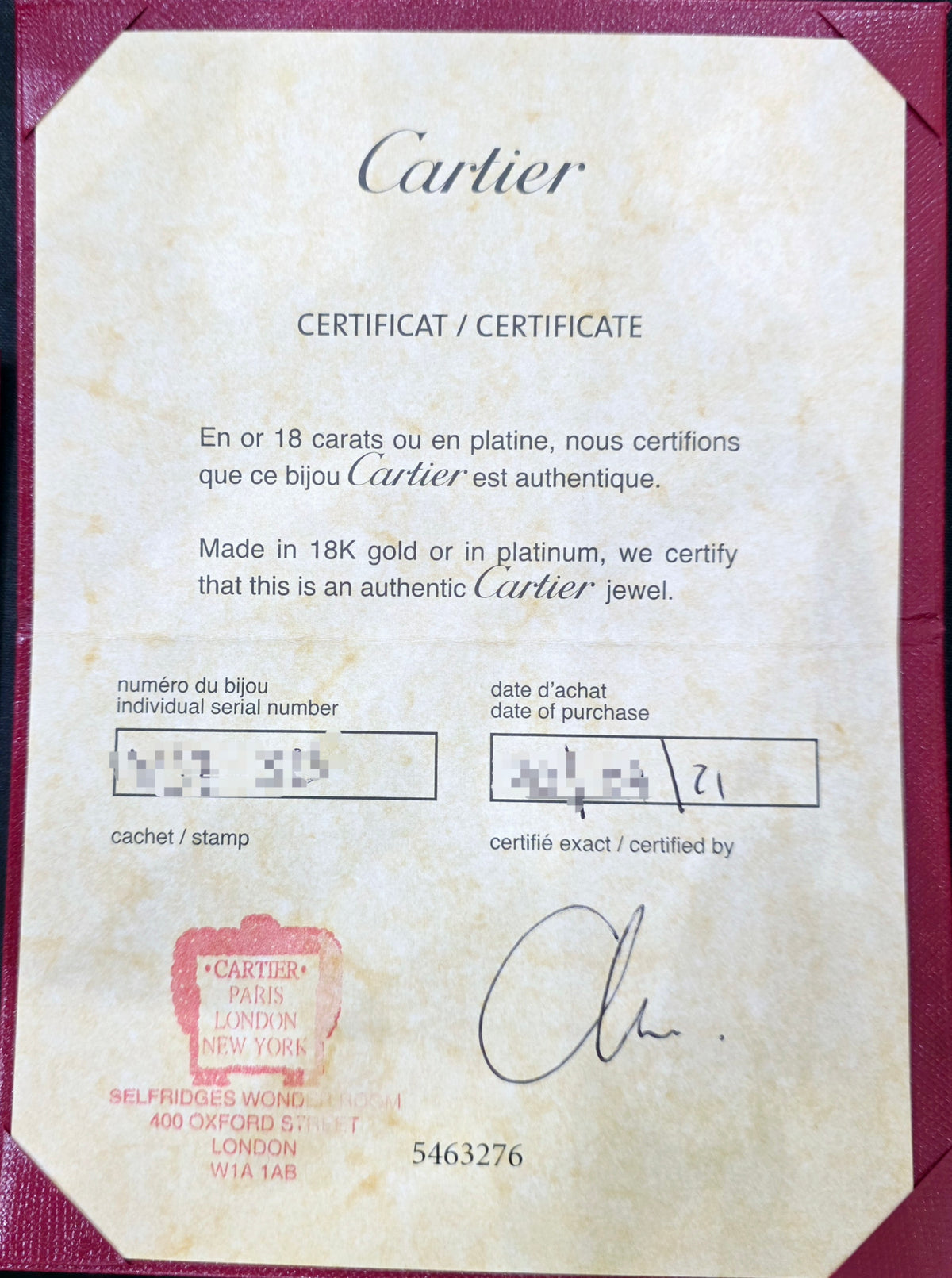 Cartier Love Ring, Classic Model, 18ct Yellow Gold, Size 54 / Size N 1/2, Box & 2021 Certificate