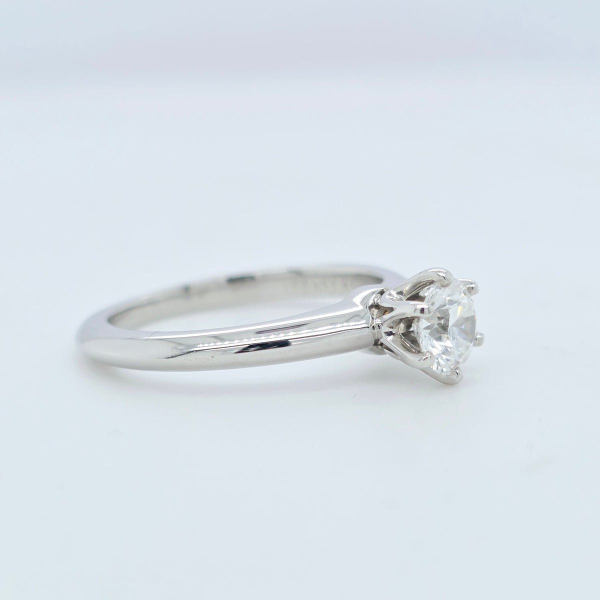 Tiffany & Co. Round Brilliant Cut Diamond Ring in Platinum 0.42ct, Size H - 46