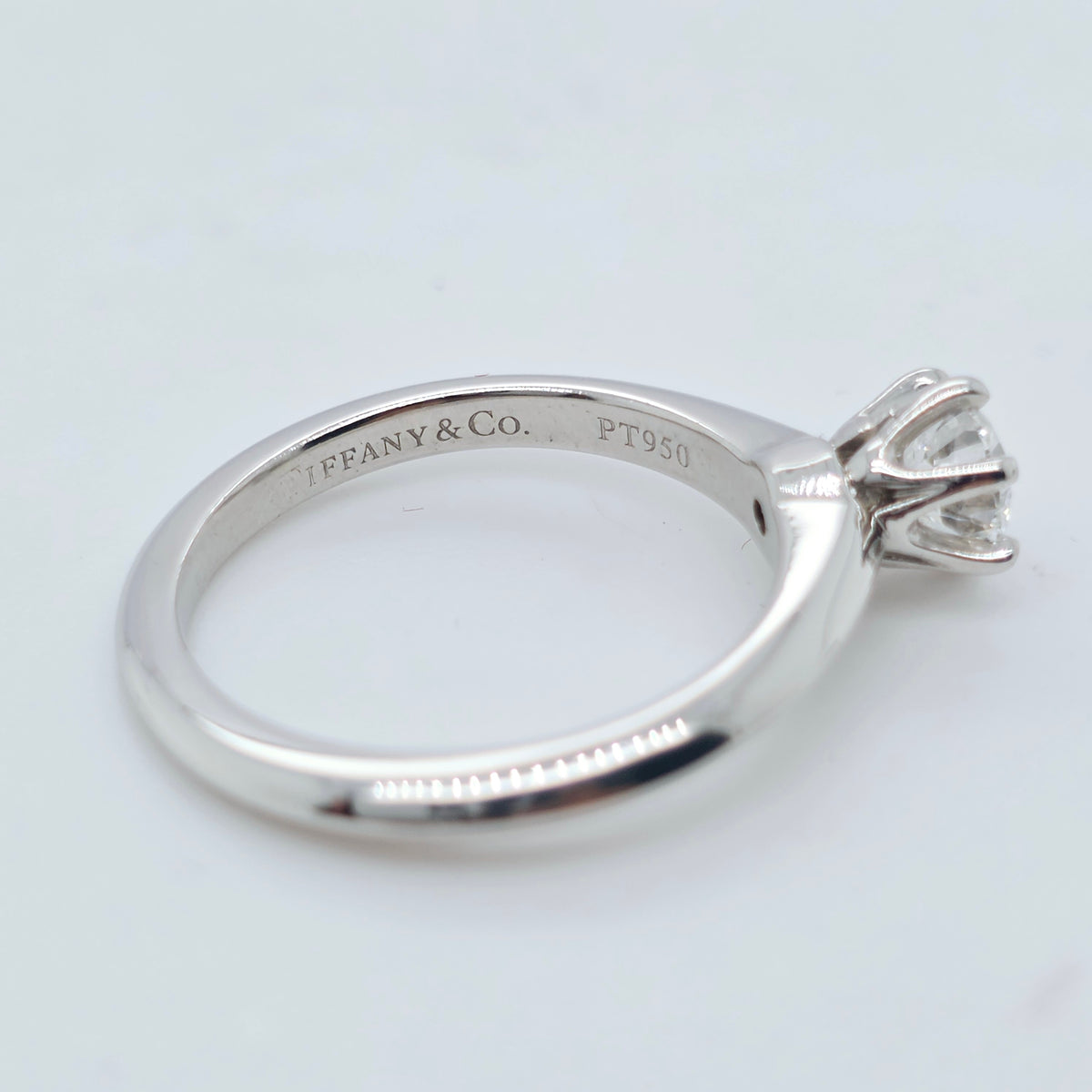 Tiffany & Co. Round Brilliant Cut Diamond Ring in Platinum 0.42ct, Size H - 46