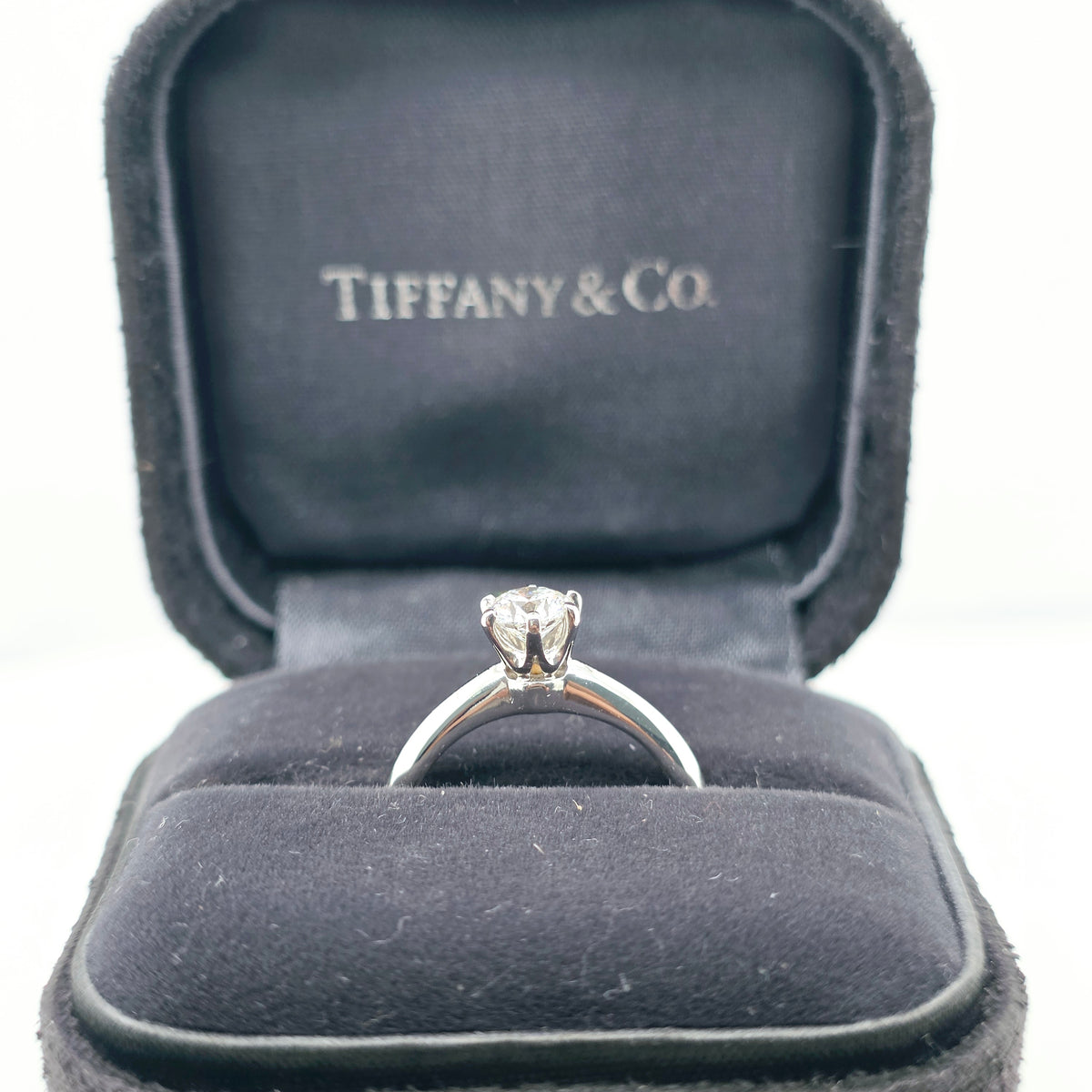 Tiffany & Co. Round Brilliant Cut Diamond Ring in Platinum 0.42ct, Size H - 46