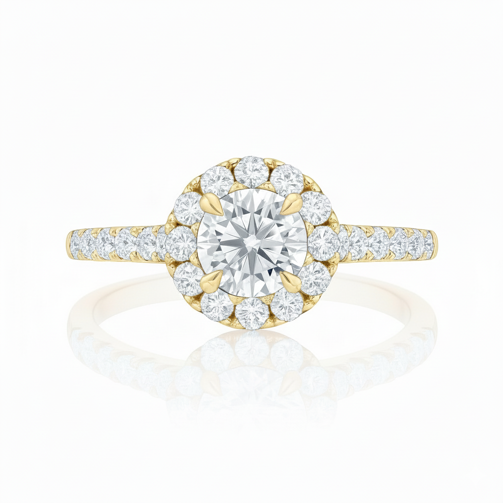Natural Round Diamond Halo Setting Engagement Ring 0.51ct