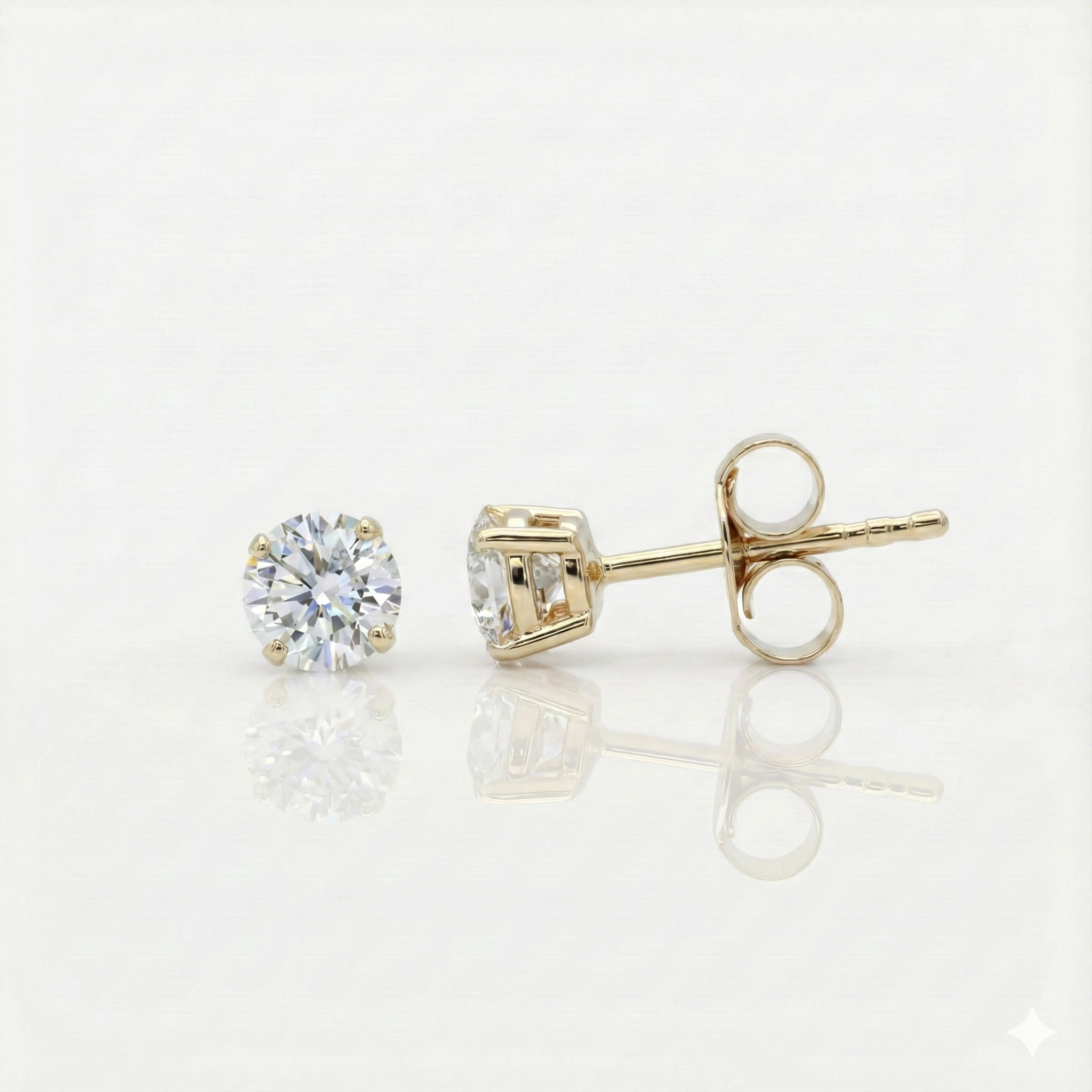 0.88cts Round Cut Lab Diamond Stud Yellow, 18ct White Gold