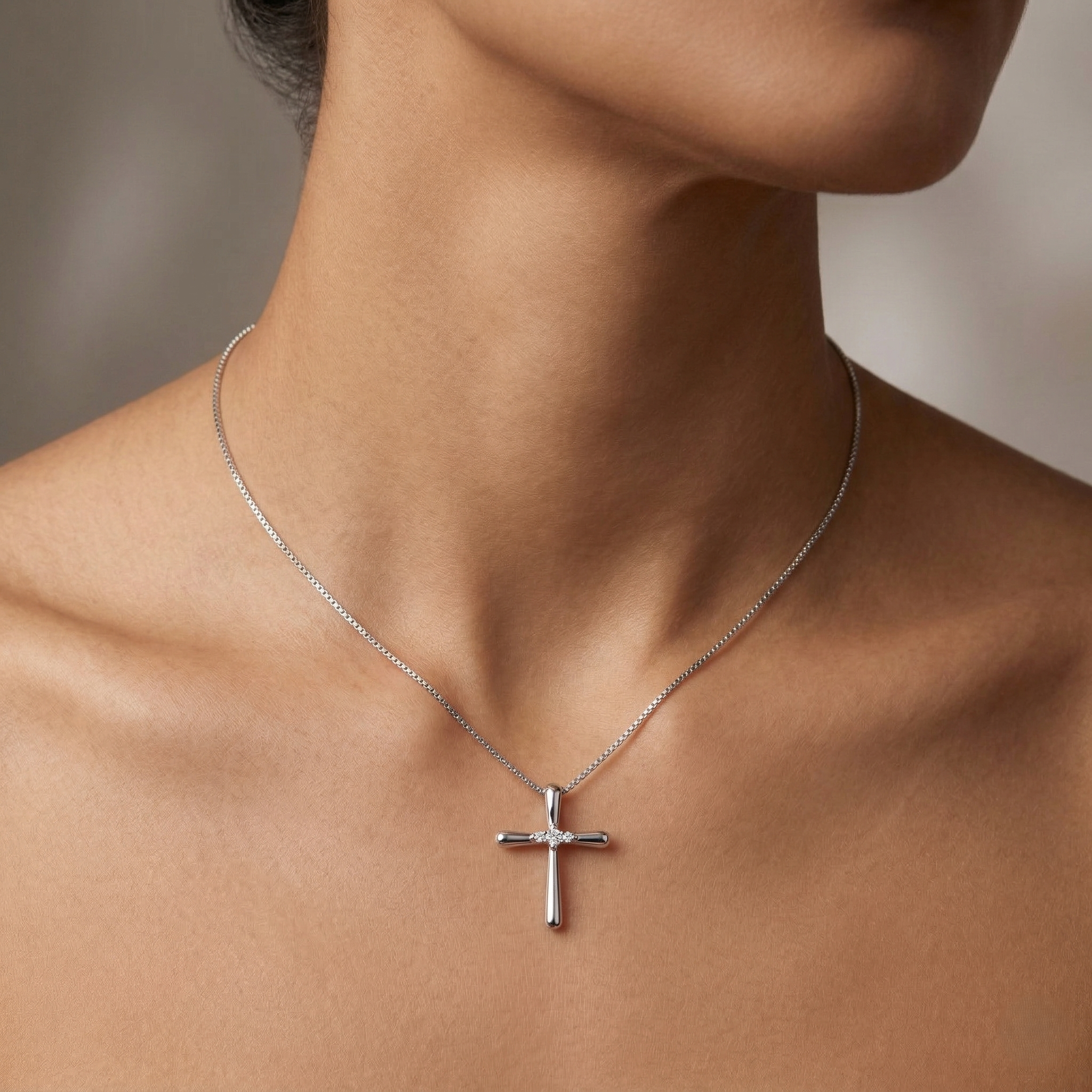 0.07ct Natural Diamond Cross Pendant Necklace in 18K White Gold