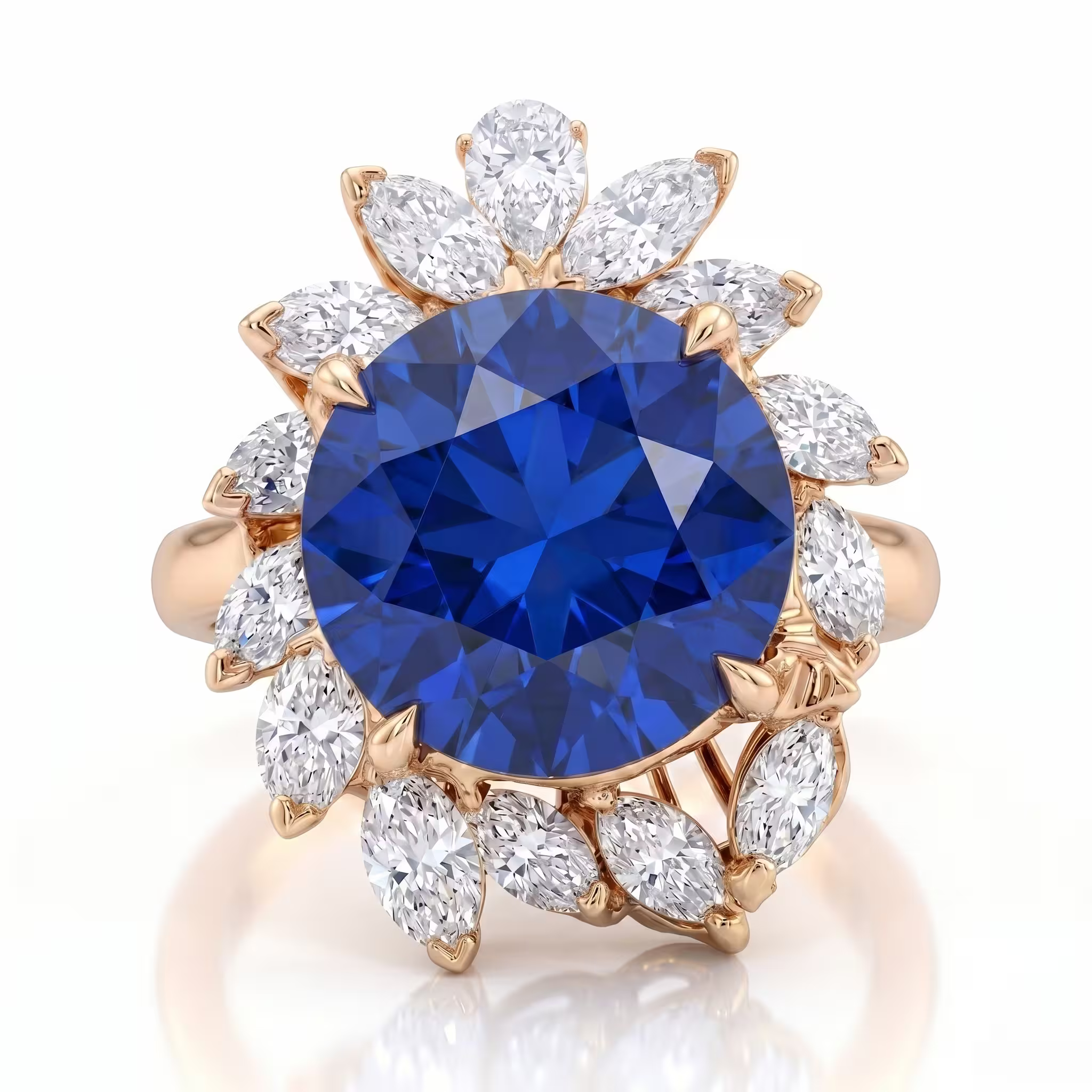 10.15ct Round Cut Sri Lanka Blue Sapphire Engagement Ring - 18K Gold Chloe's Jewellers