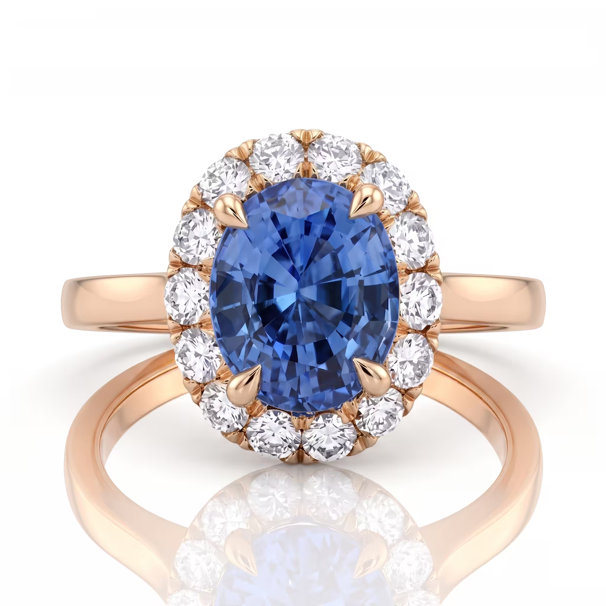 2.29ct Oval Cut Blue Sapphire Halo Setting Engagement Ring - Platinum Chloe's Jewellers