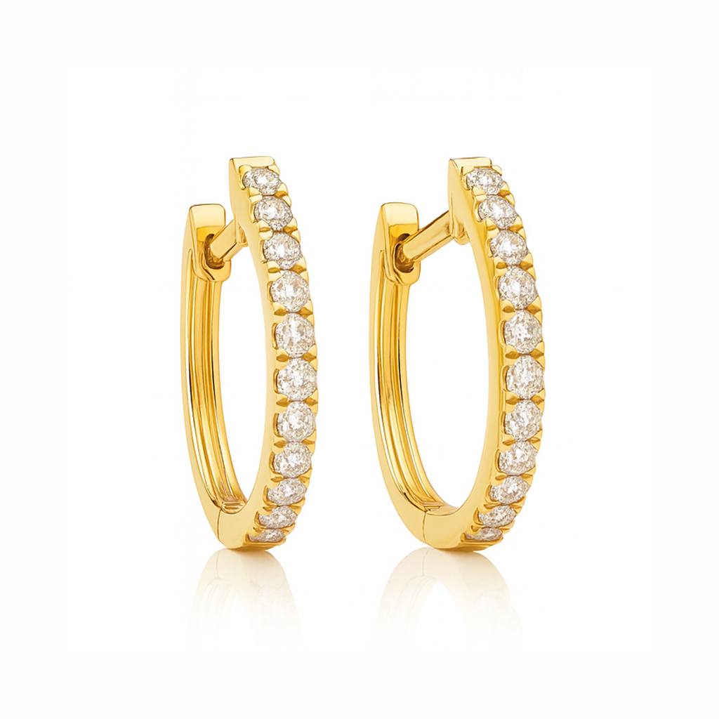 18K White Gold Grain Set Oval Hoop Diamond Earrings 0.30CT