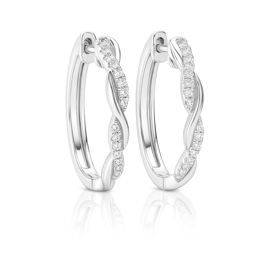 18K White Twisted Design Round Diamond Hoop Earrings 0.46CT