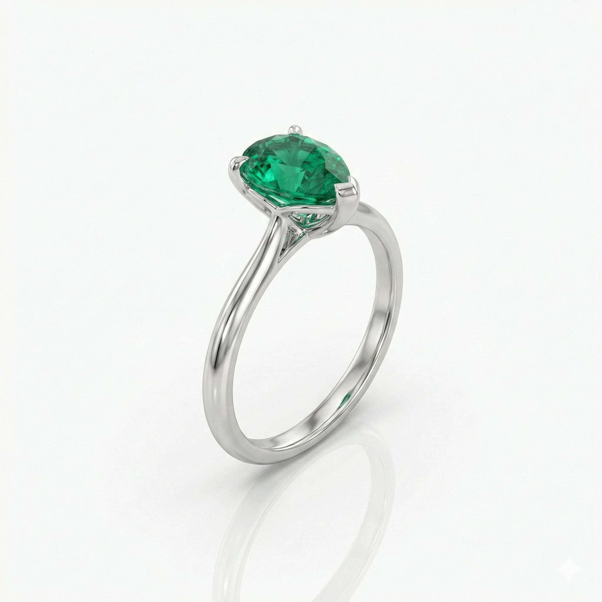 1.30ct Pear Cut Zambian Emerald Solitaire Setting Engagement Ring