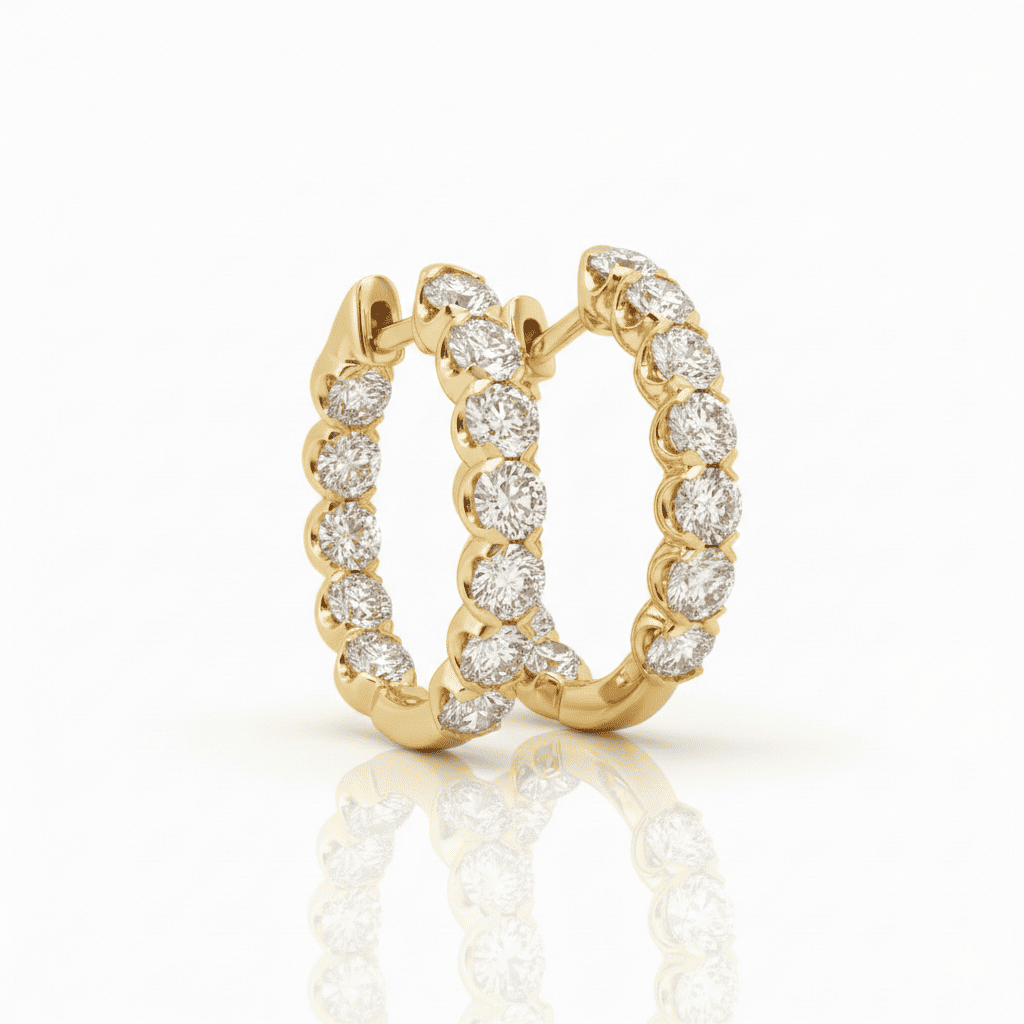 18K White Gold Claw Set In & Out Brilliant Cut Diamond Round Hoop Earrings 1.96CT