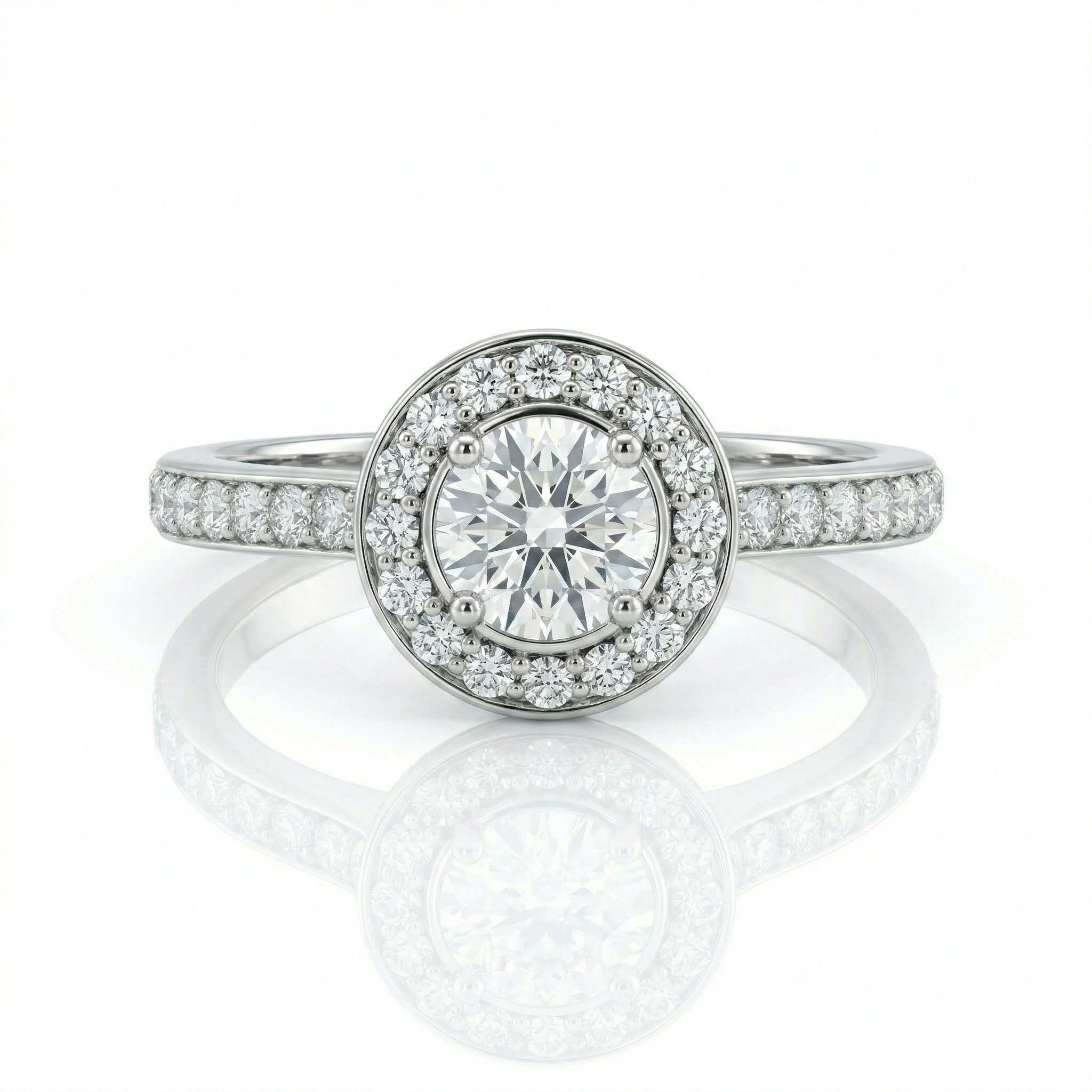 0.40ct GIA Round Cut Natural Diamond Halo Setting Engagement Ring, F / SI1