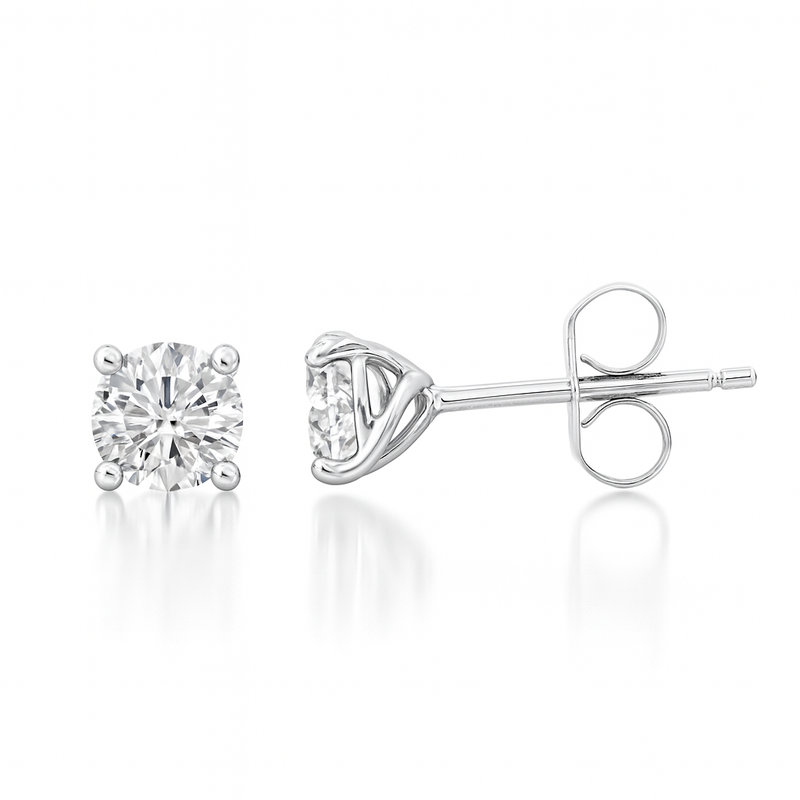 0.63ct Round Cut Natural Diamond Stud Earrings, 18ct White Gold