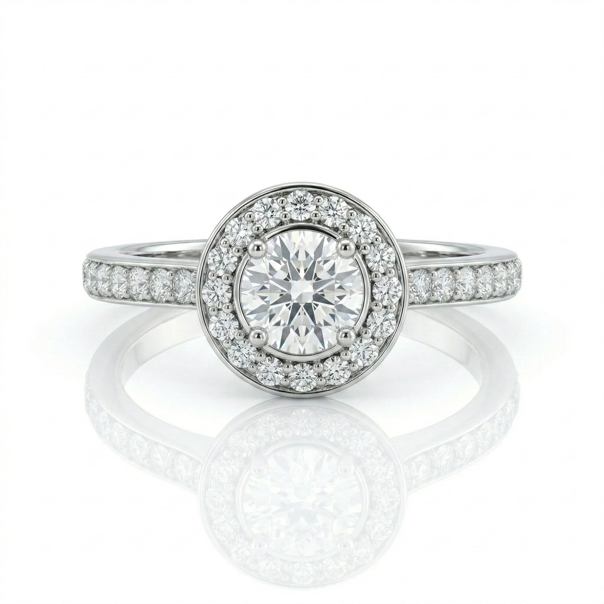 0.40ct GIA Round Cut Natural Diamond Halo Setting Engagement Ring, F / SI1