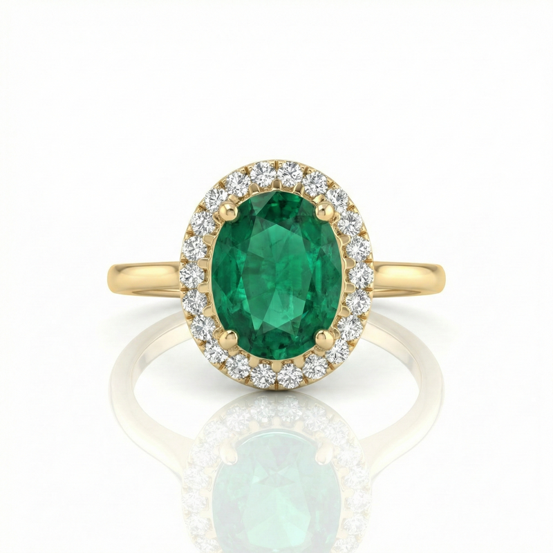 1.32ct Oval Cut Emerald Halo Setting Engagement Ring