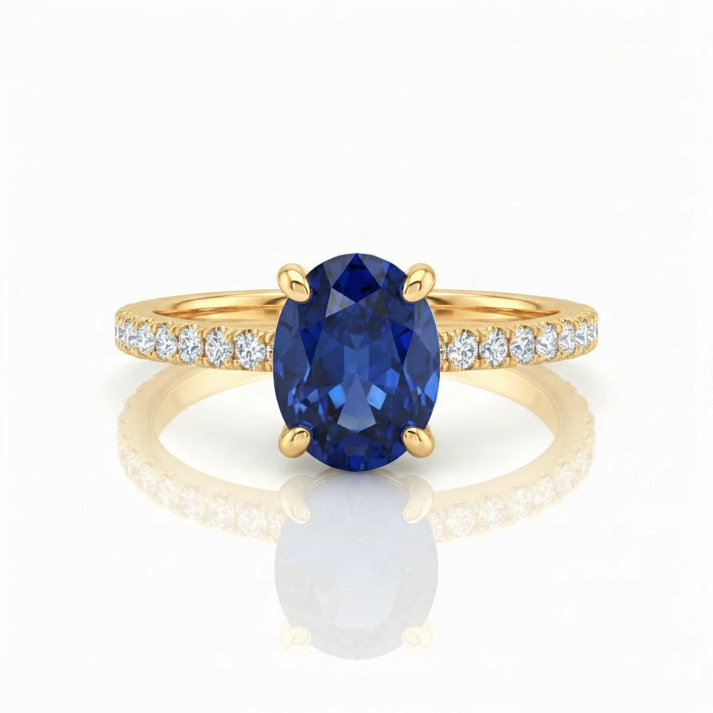 2.00ct Oval Cut Blue Sapphire Engagement Ring with Side Stones
