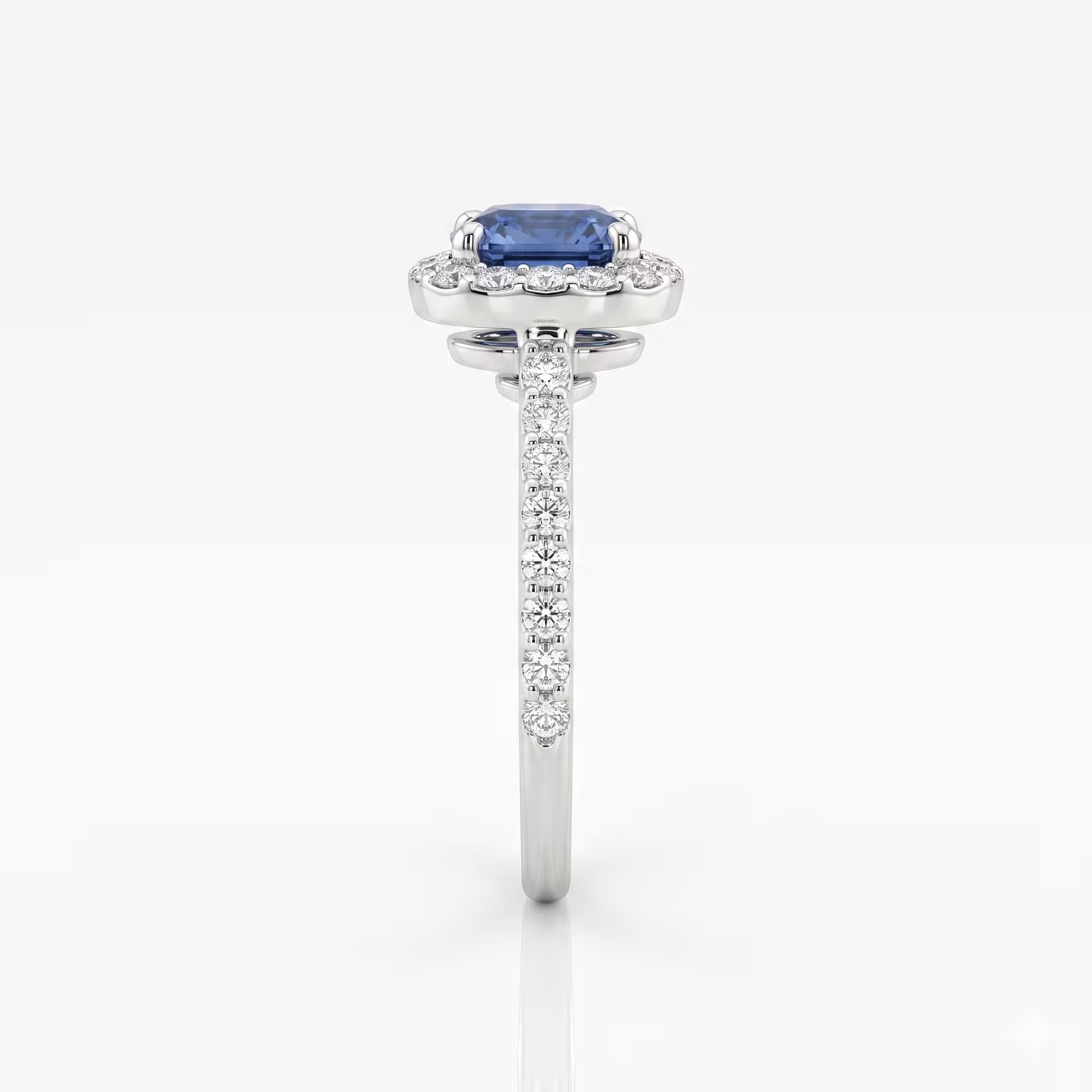 1.24ct Cushion Cut Blue Sapphire Halo Setting Engagement Ring - 18K Gold Chloe's Jewellers