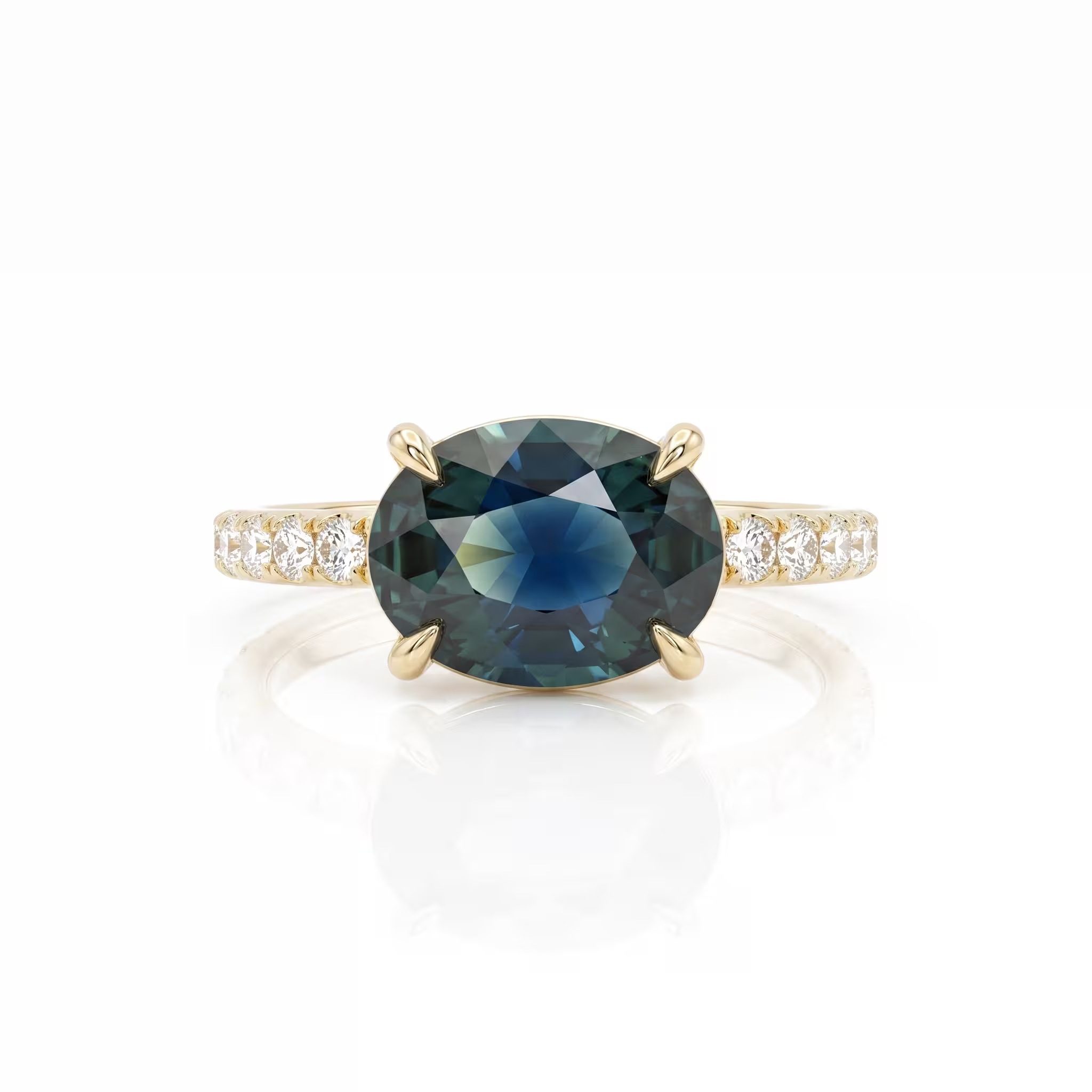 2.52ct Oval Cut Teal Sapphire Engagement Ring - 18K Gold