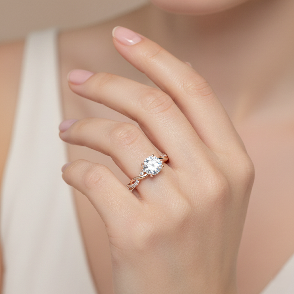 Natural Round Diamond Twisted Band Engagement Ring 0.90ct