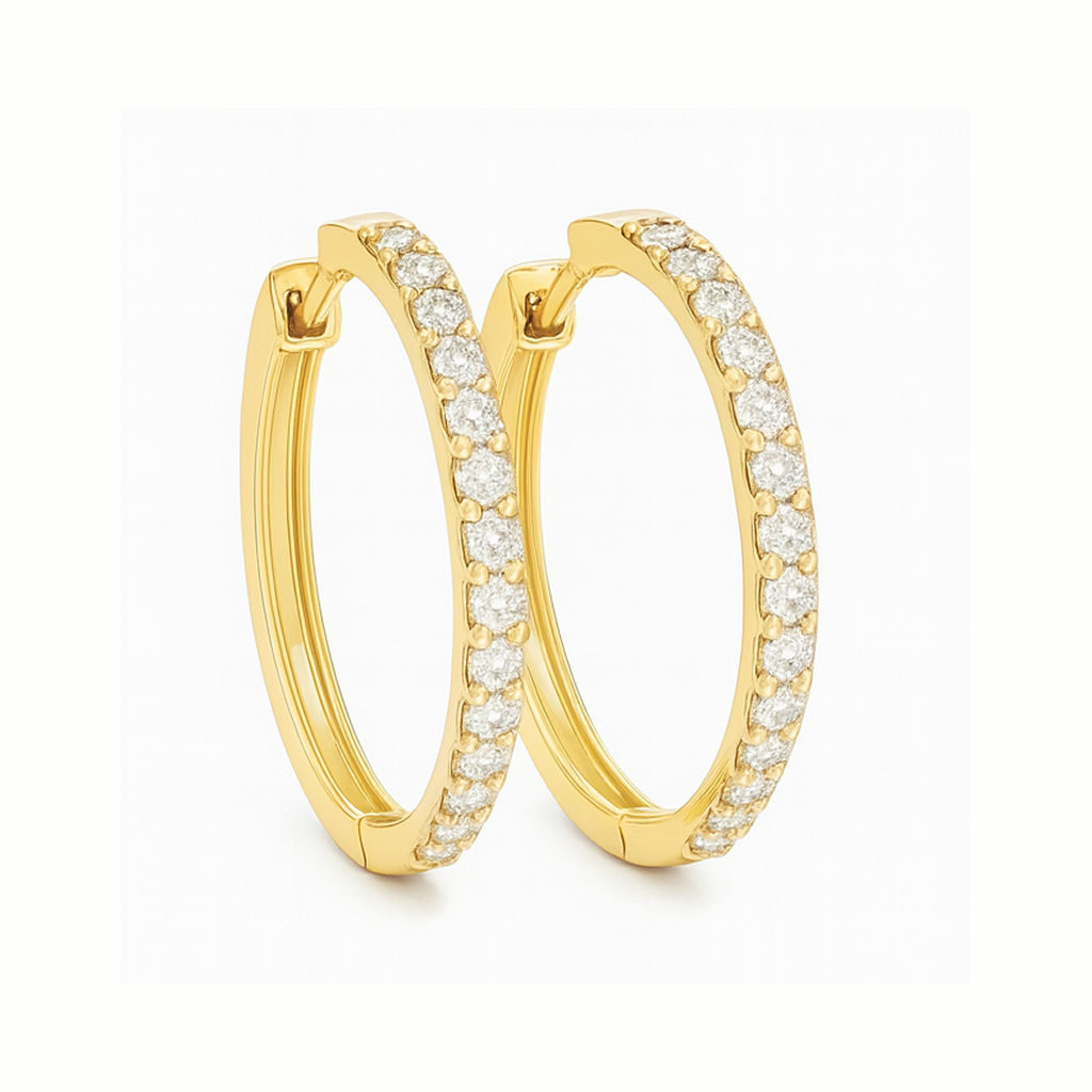 18K White Gold Grain Set Circle Hoop Diamond Earrings 0.18CT