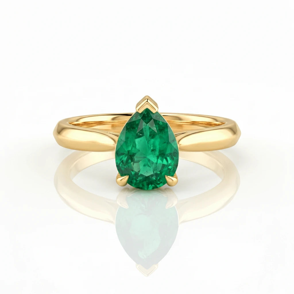 1.30ct Pear Cut Zambian Emerald Solitaire Setting Engagement Ring