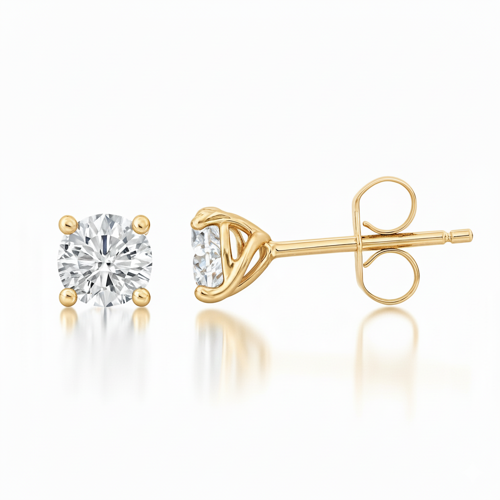 0.63ct Round Cut Natural Diamond Stud Earrings, 18ct White Gold