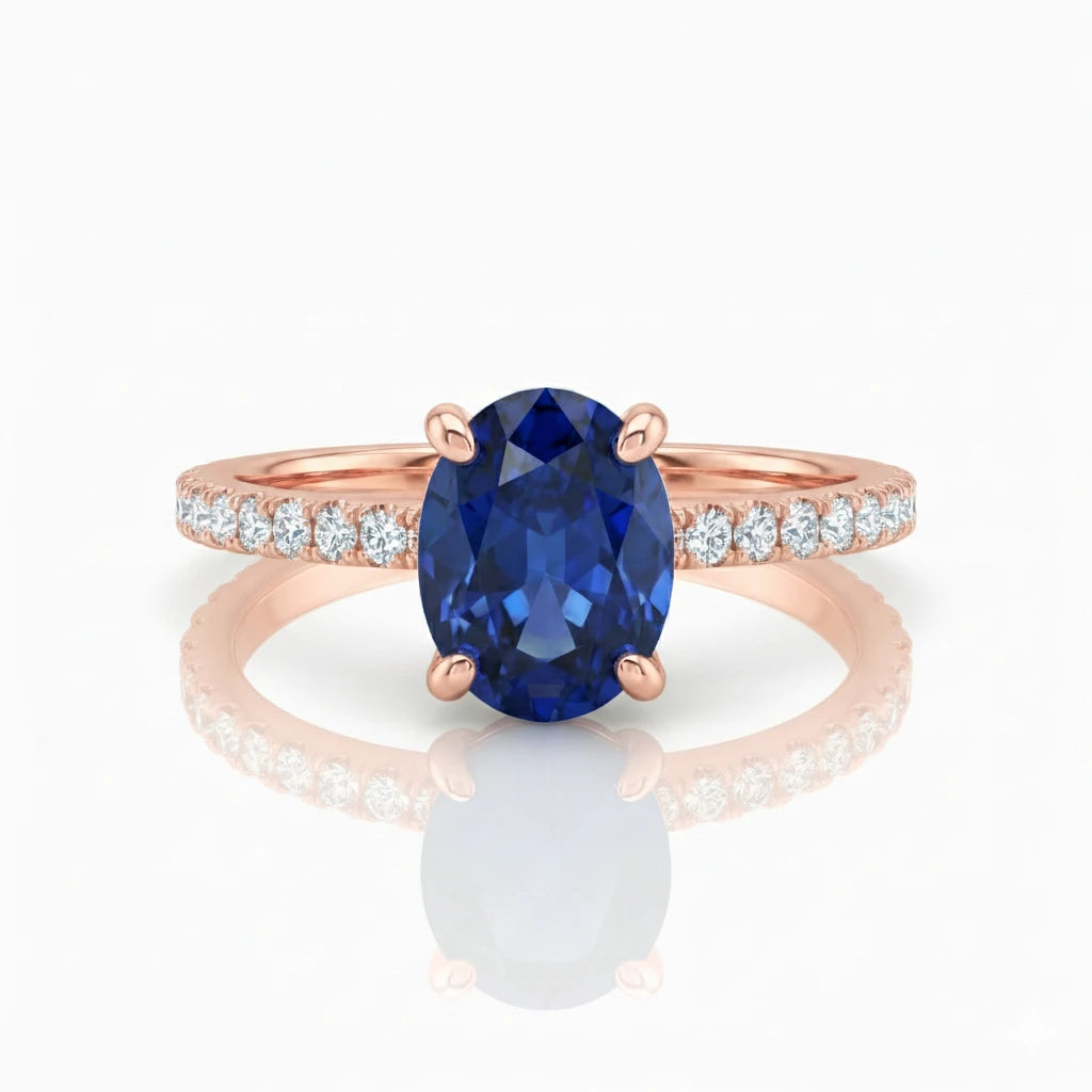 2.00ct Oval Cut Blue Sapphire Engagement Ring with Side Stones