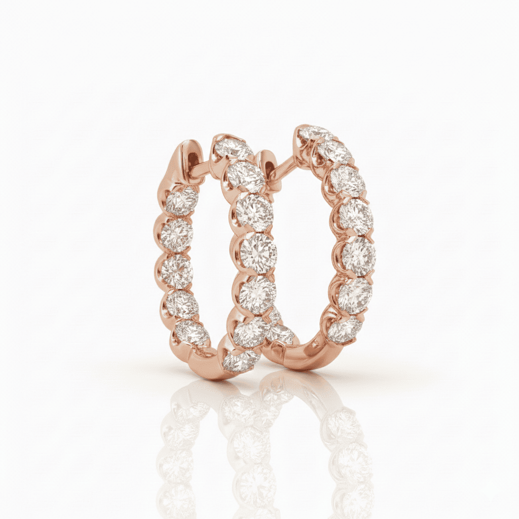 18K White Gold Claw Set In & Out Brilliant Cut Diamond Round Hoop Earrings 1.96CT