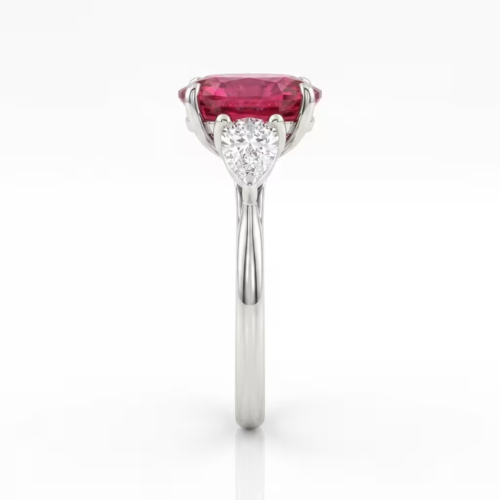 3.00ct Oval Cut Africa No Heat Ruby Trilogy Engagement Ring - Platinum