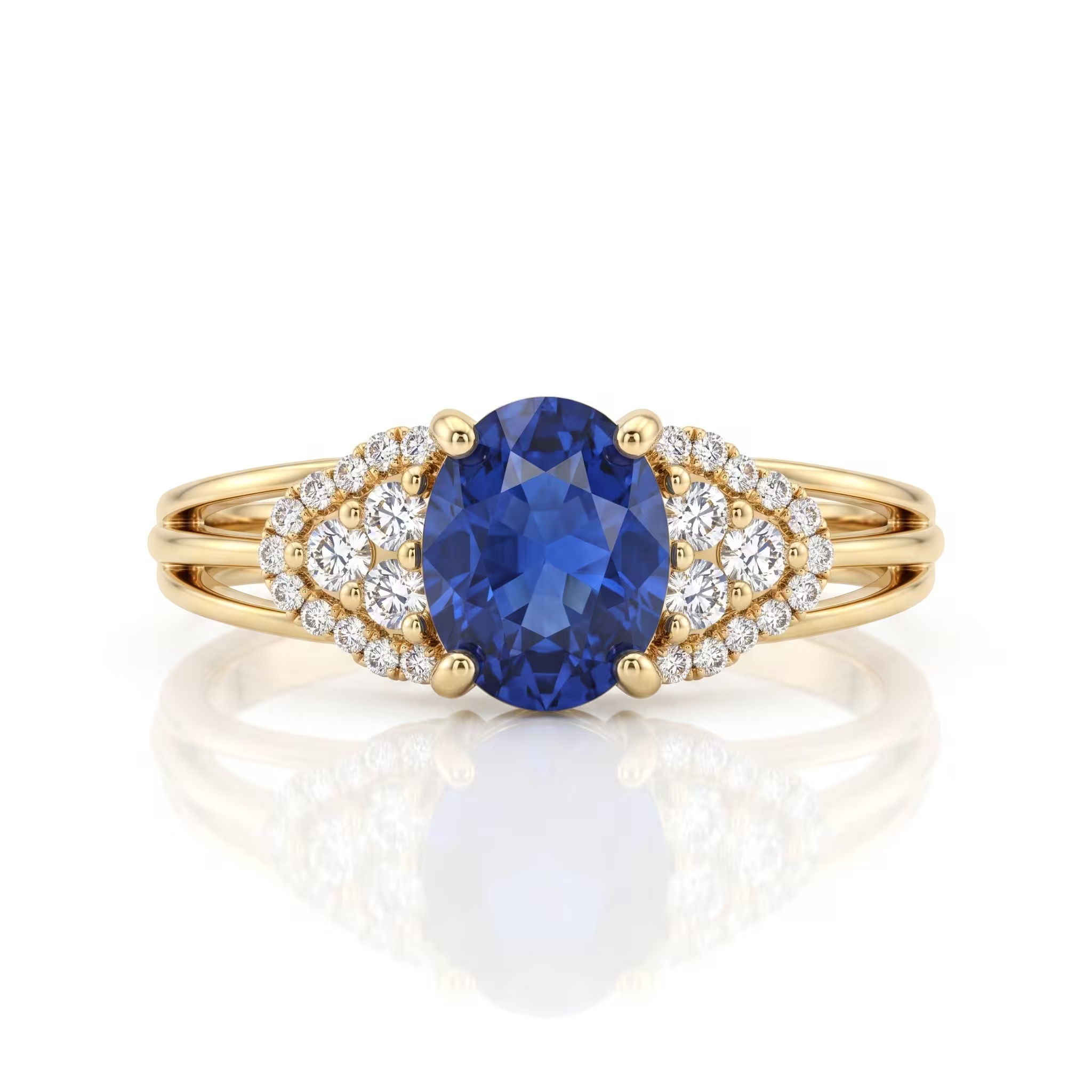 1.55ct Oval Cut Blue Sapphire Split Shank Engagement Ring - 18K Gold Chloe's Jewellers