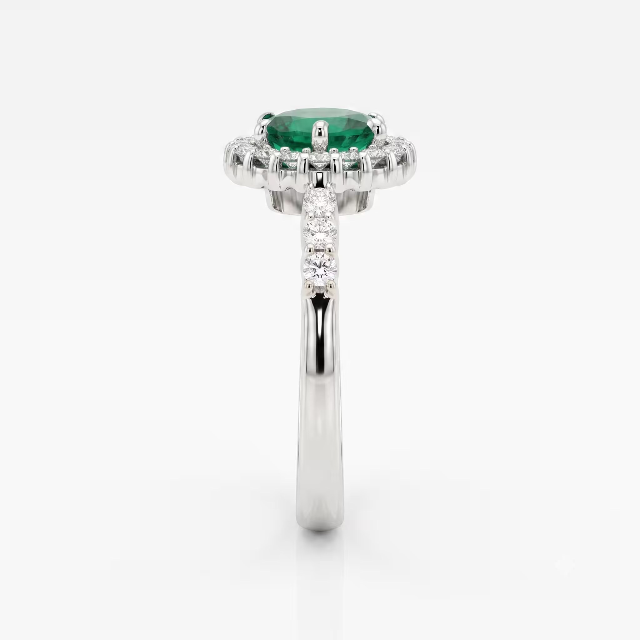 1.00ct Round Cut Zambain Emerald Halo Setting Engagement Ring - 18K Gold