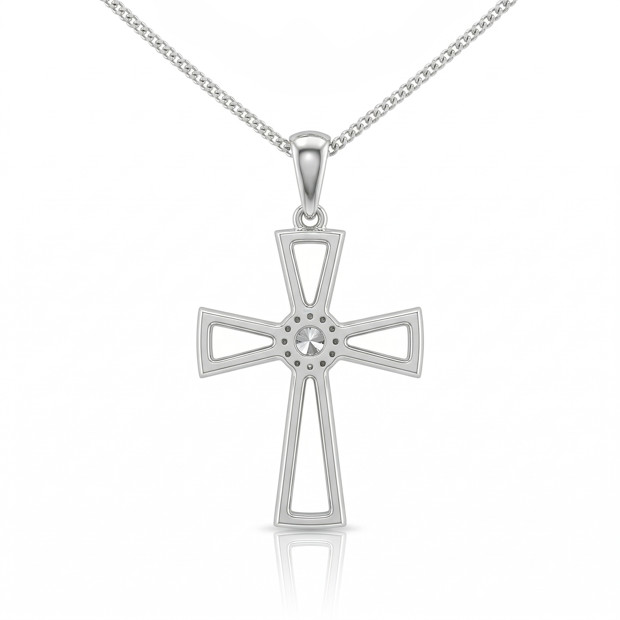 0.34ct Natural Diamond Cross Pendant Necklace in 18K White Gold