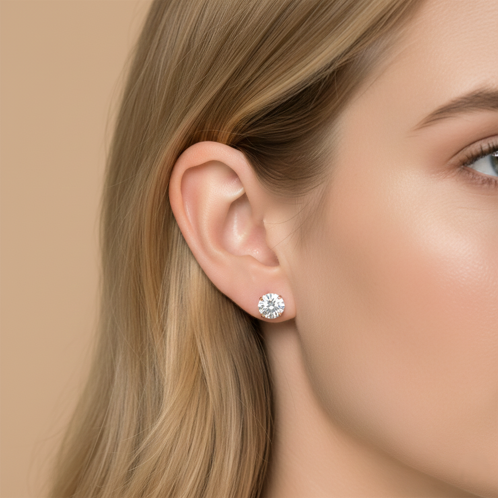 0.88cts Round Cut Lab Diamond Stud Yellow, 18ct White Gold