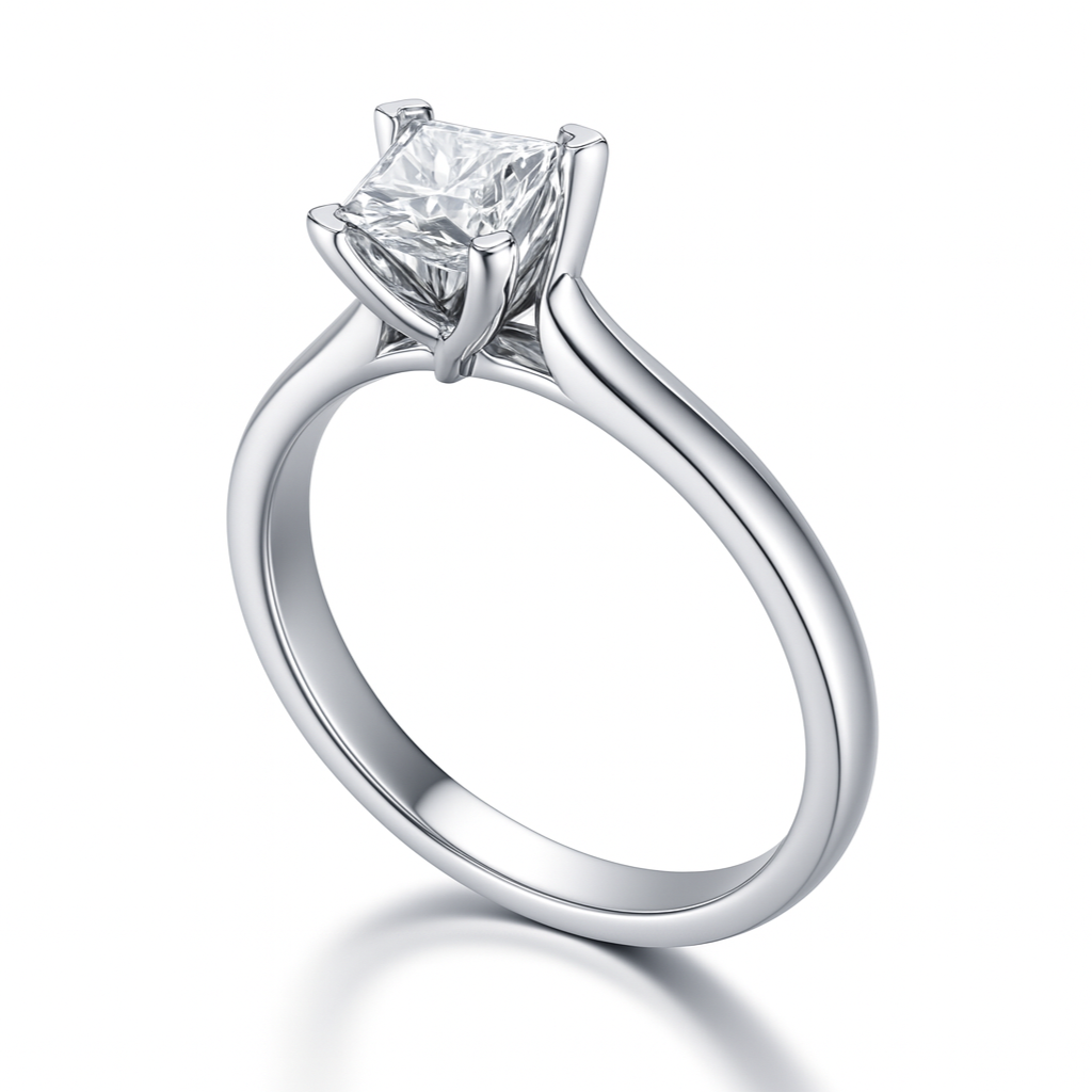 4 Prongs 0.69CT Natural Princess Cut Diamond Solitaire Setting Engagement Ring